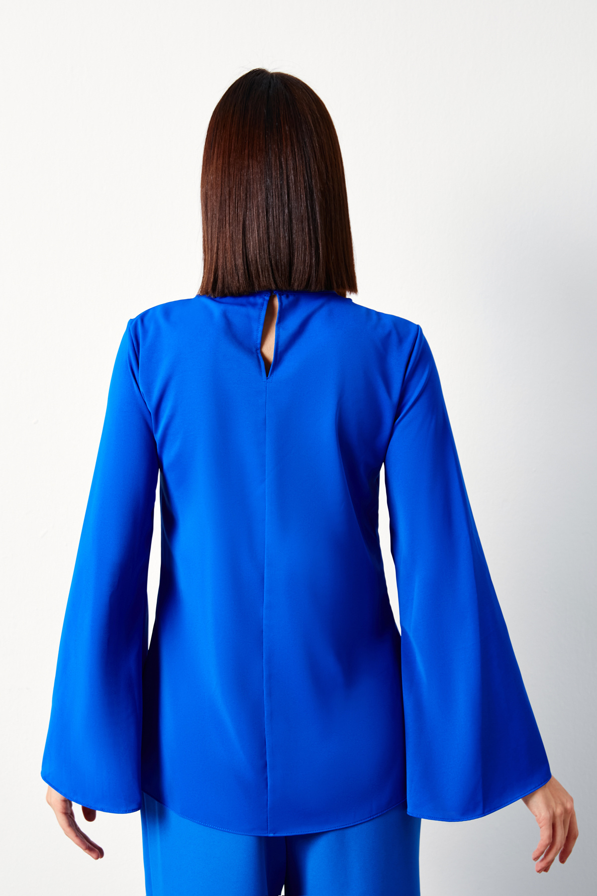 Kolyeli İspanyol Kol Bluz - SAX MAVİ