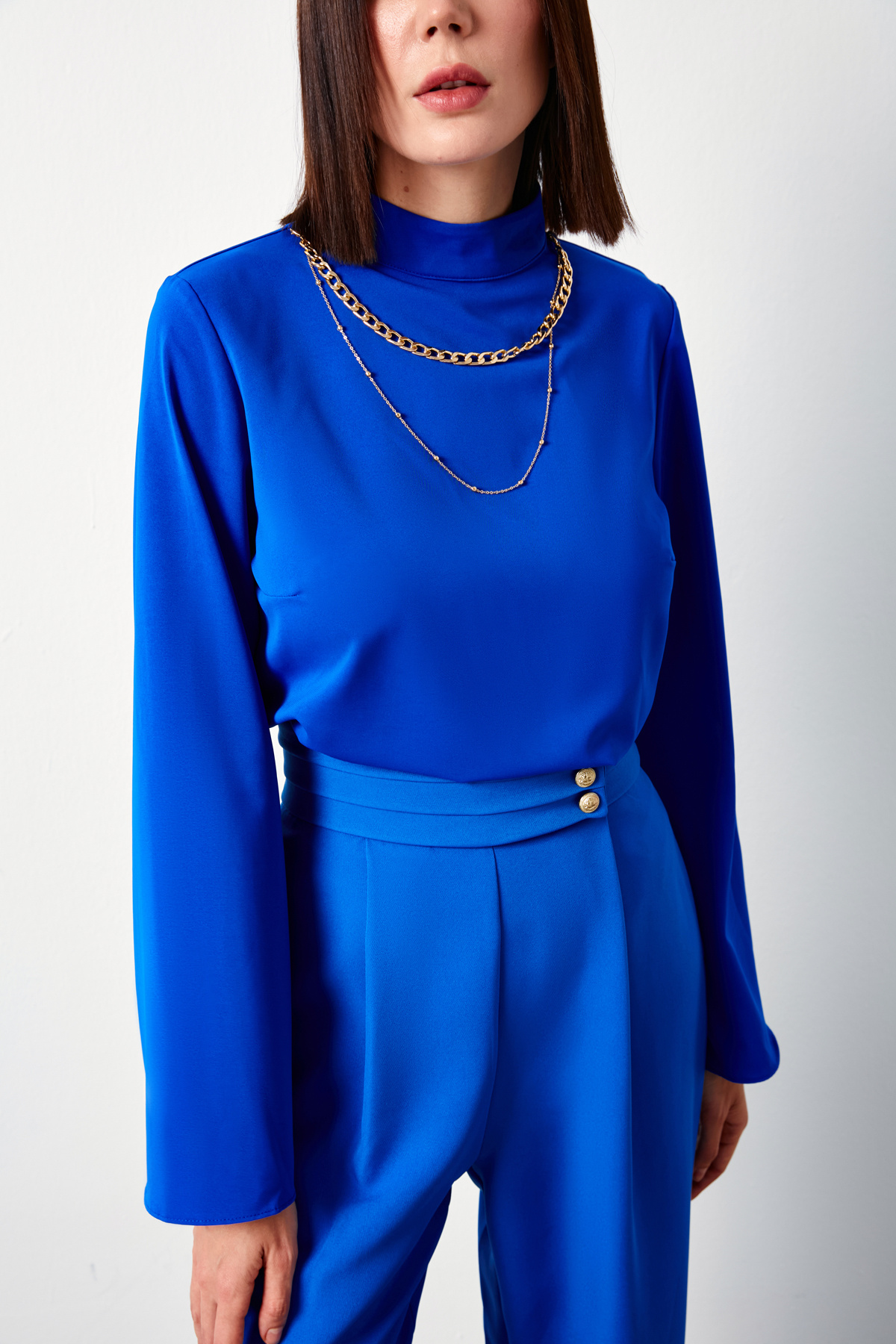 Kolyeli İspanyol Kol Bluz - SAX MAVİ