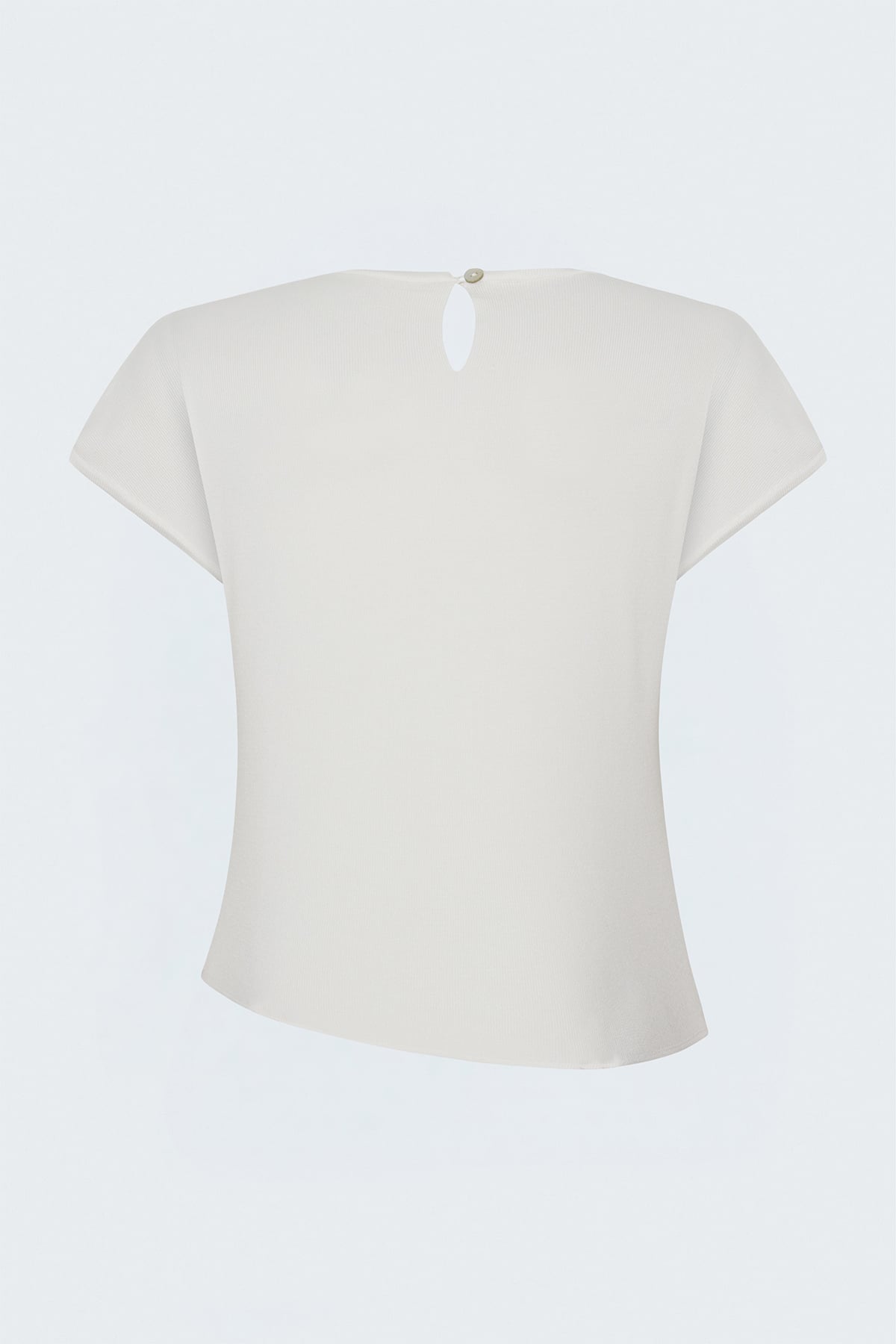 Short-Sleeve Knit Top with Necklace Detail - Ecru