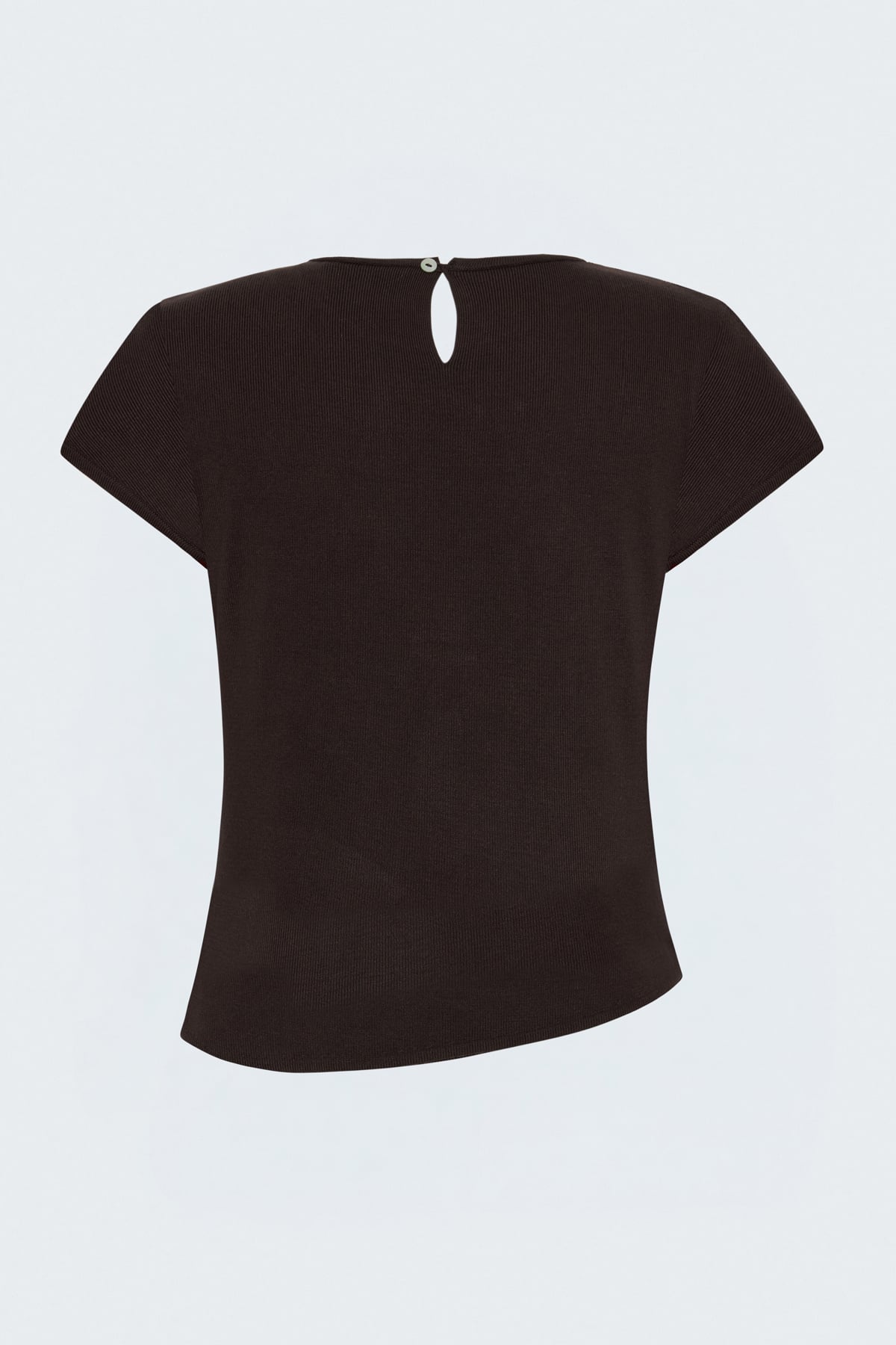 Short-Sleeve Knit Top with Necklace Detail - Brown