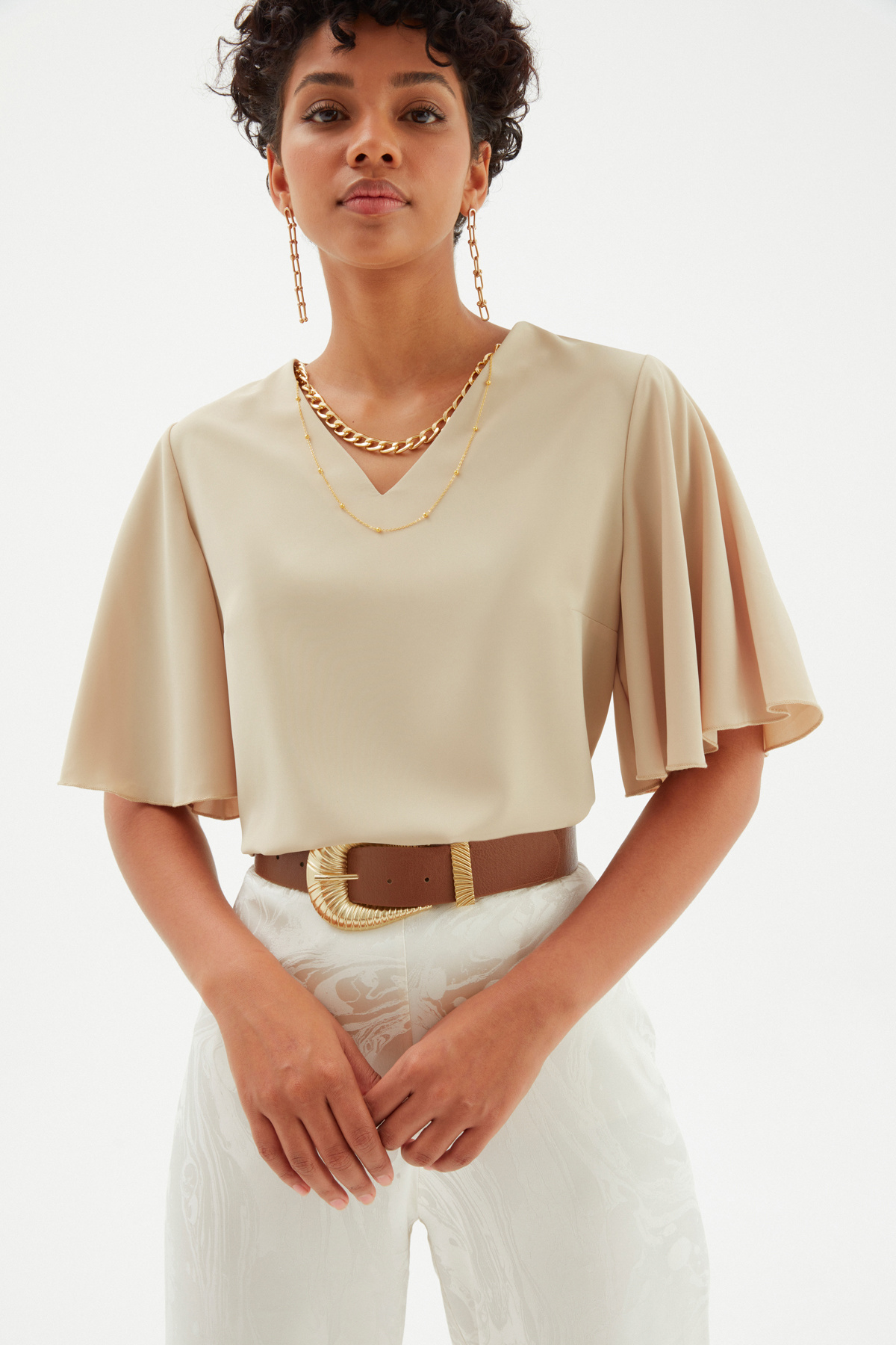 Kolyeli Salaş Bluz - BEJ