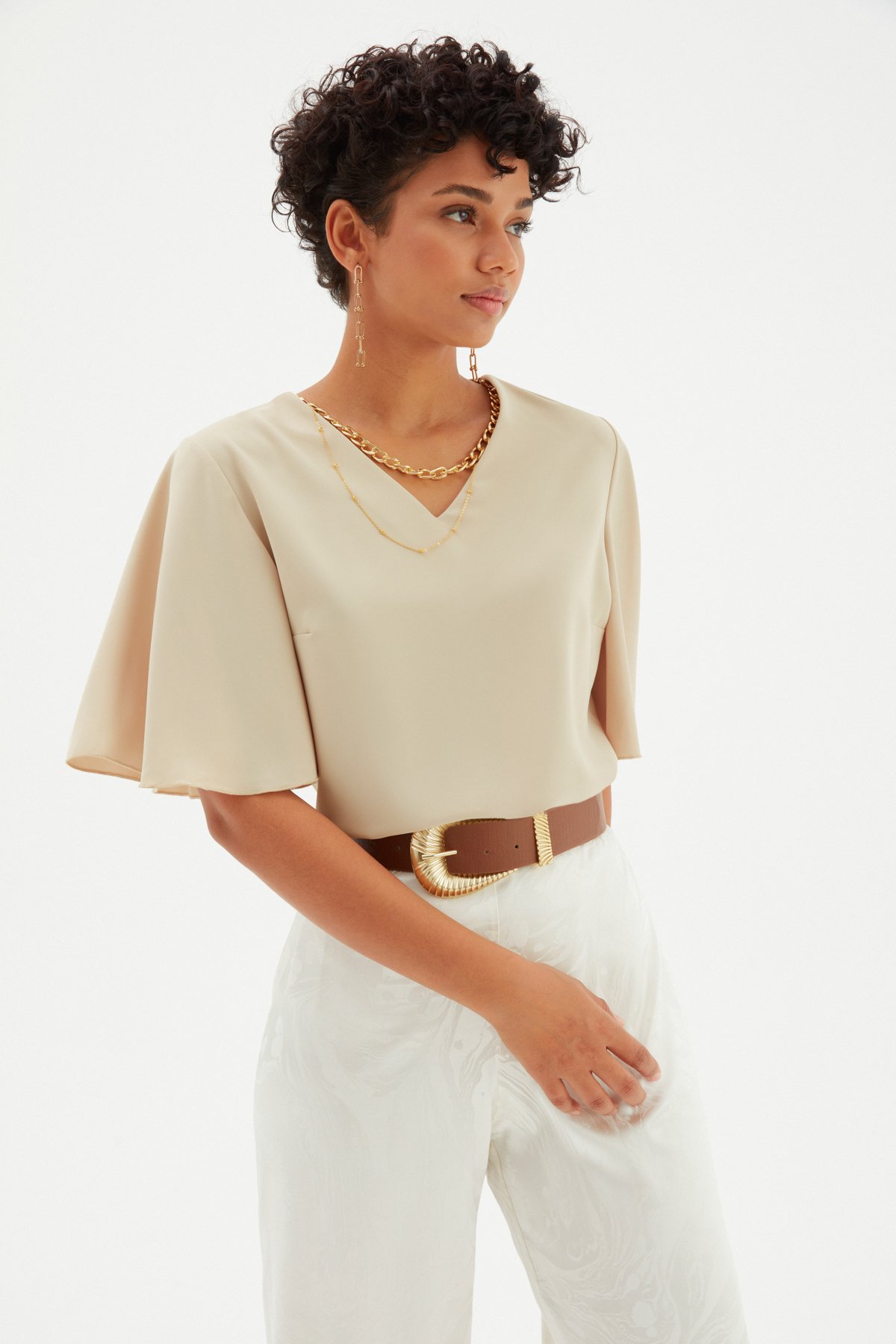 Kolyeli Salaş Bluz - BEJ