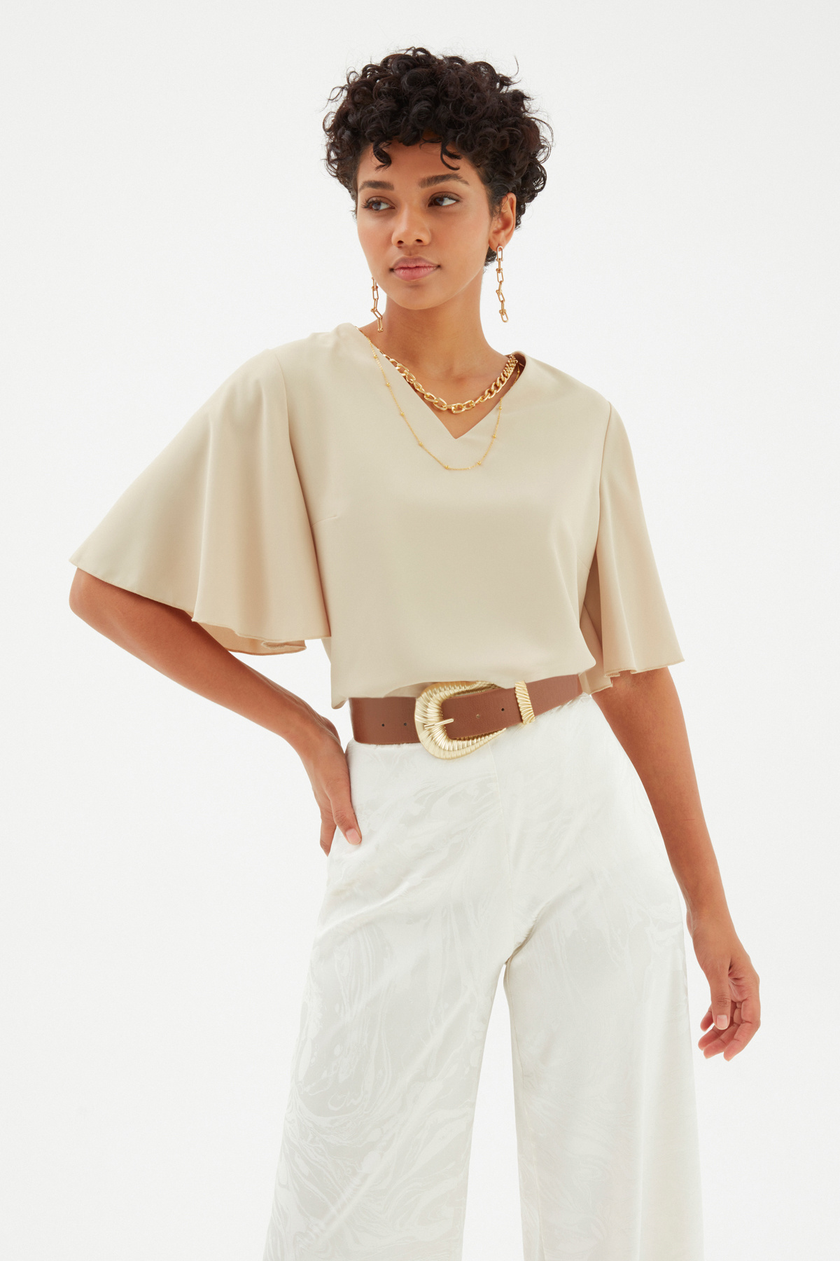 Kolyeli Salaş Bluz - BEJ