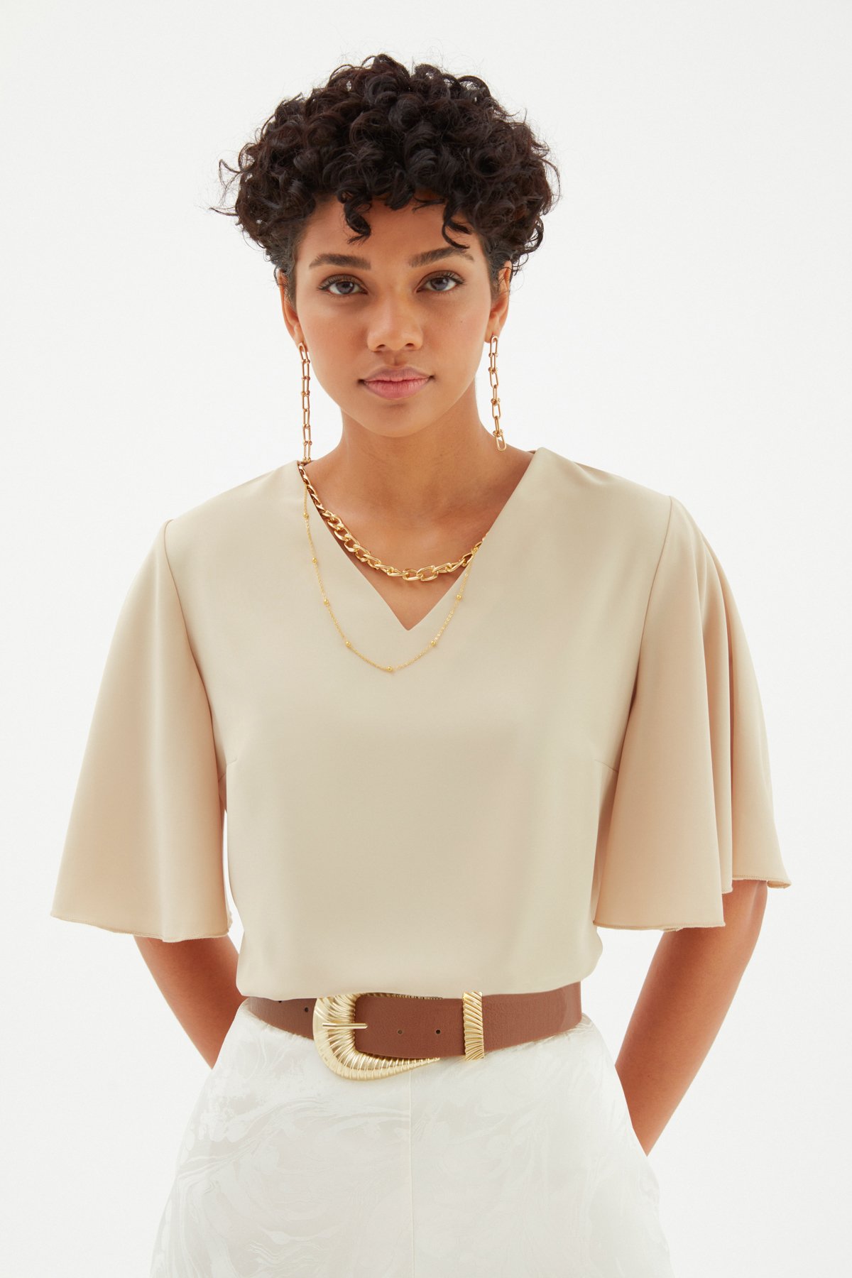 Kolyeli Salaş Bluz - BEJ