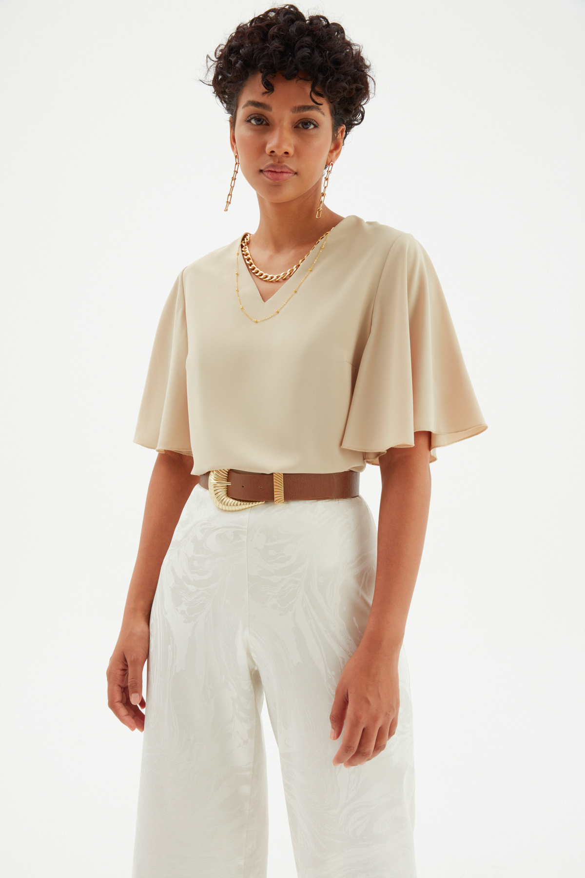 Kolyeli Salaş Bluz - BEJ