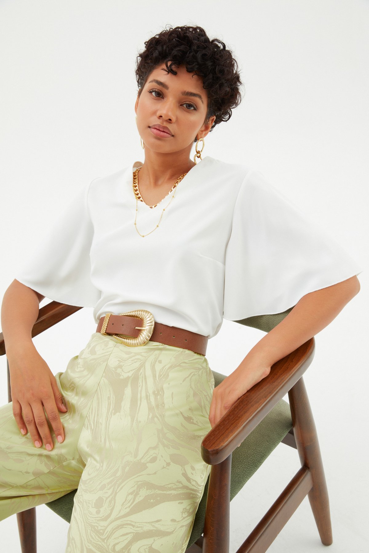 Kolyeli Salaş Bluz - EKRU