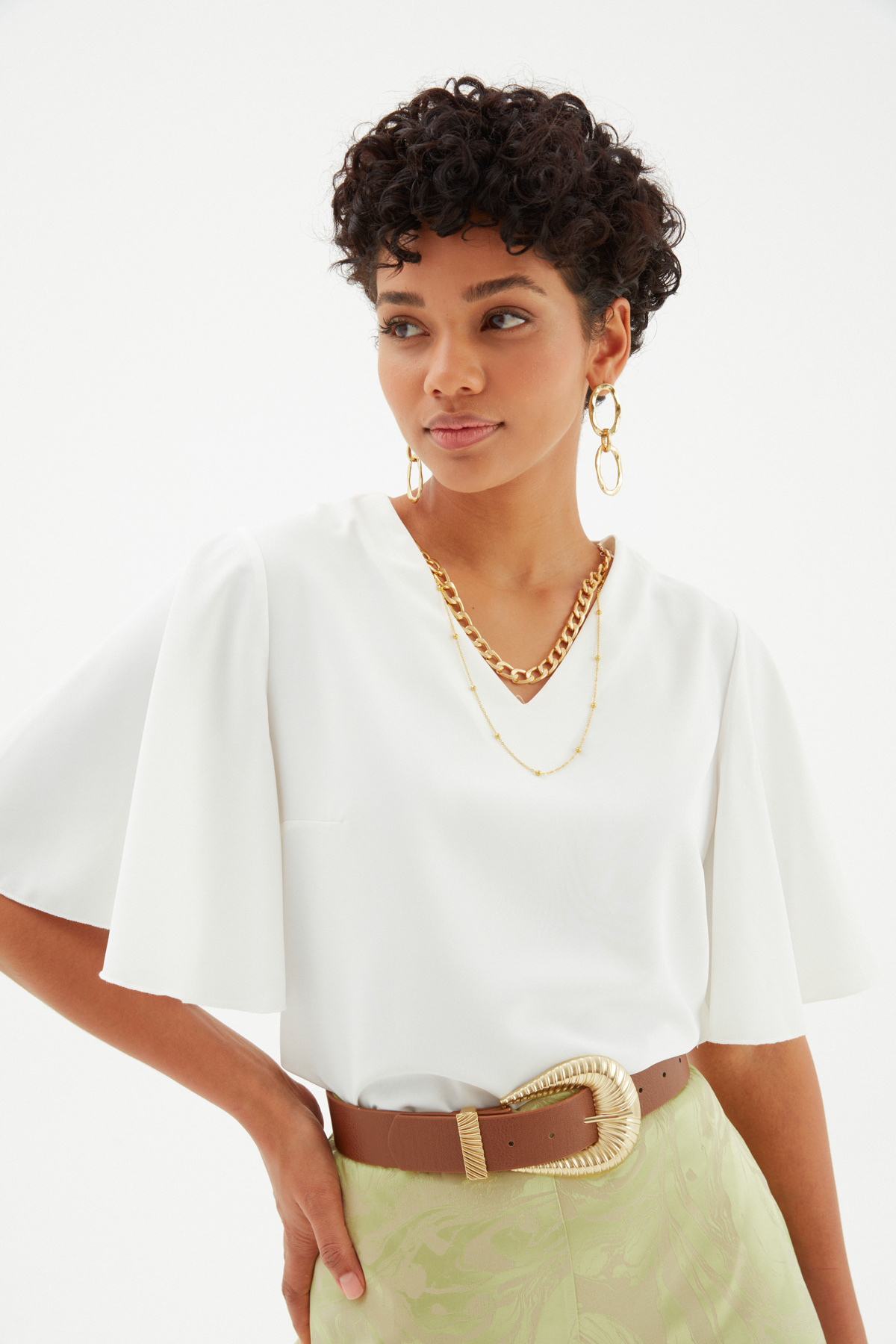 Kolyeli Salaş Bluz - EKRU