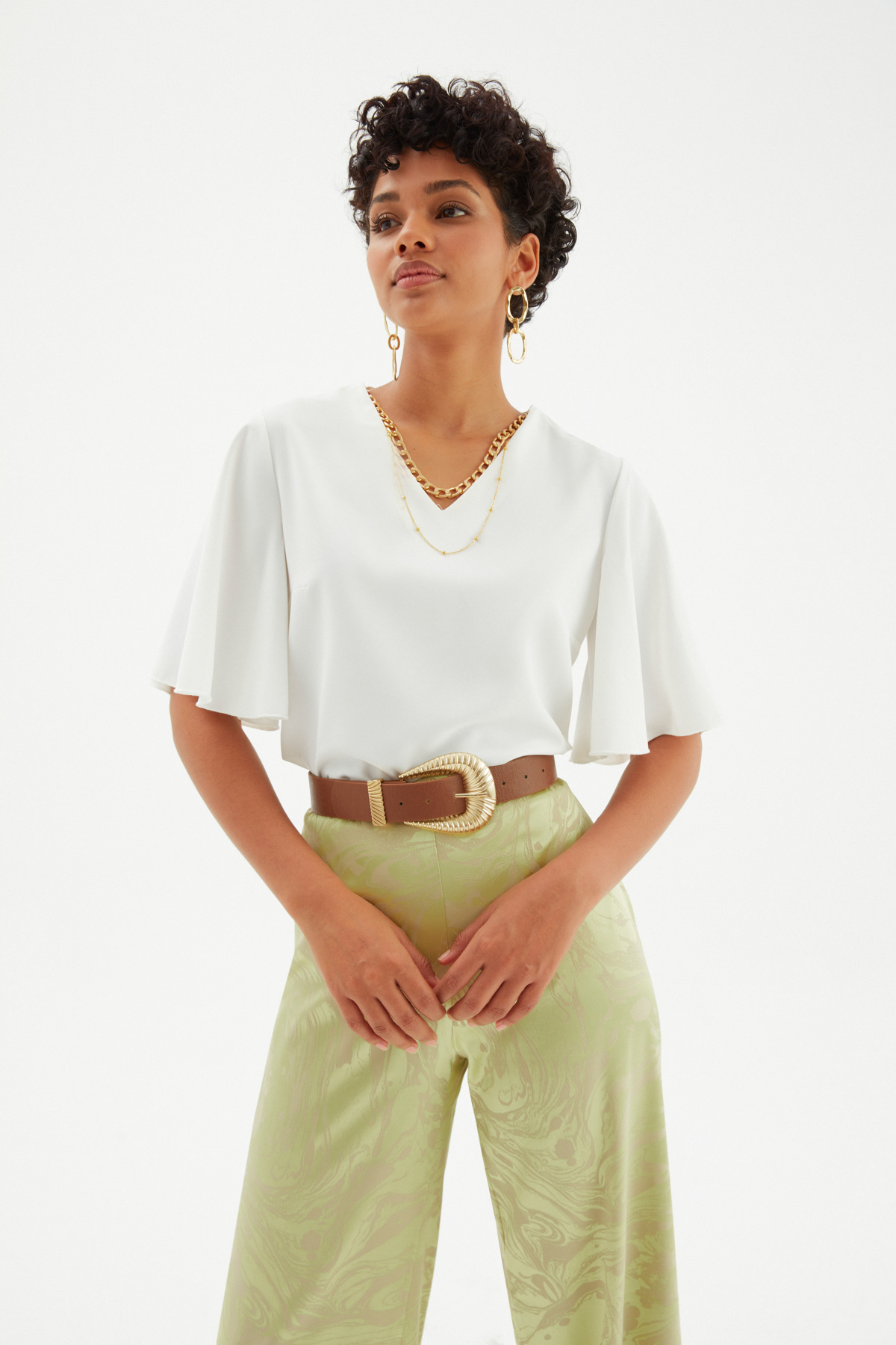 Kolyeli Salaş Bluz - EKRU