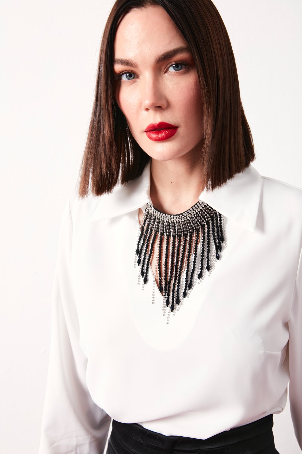 Kolyeli Salaş Bluz - EKRU