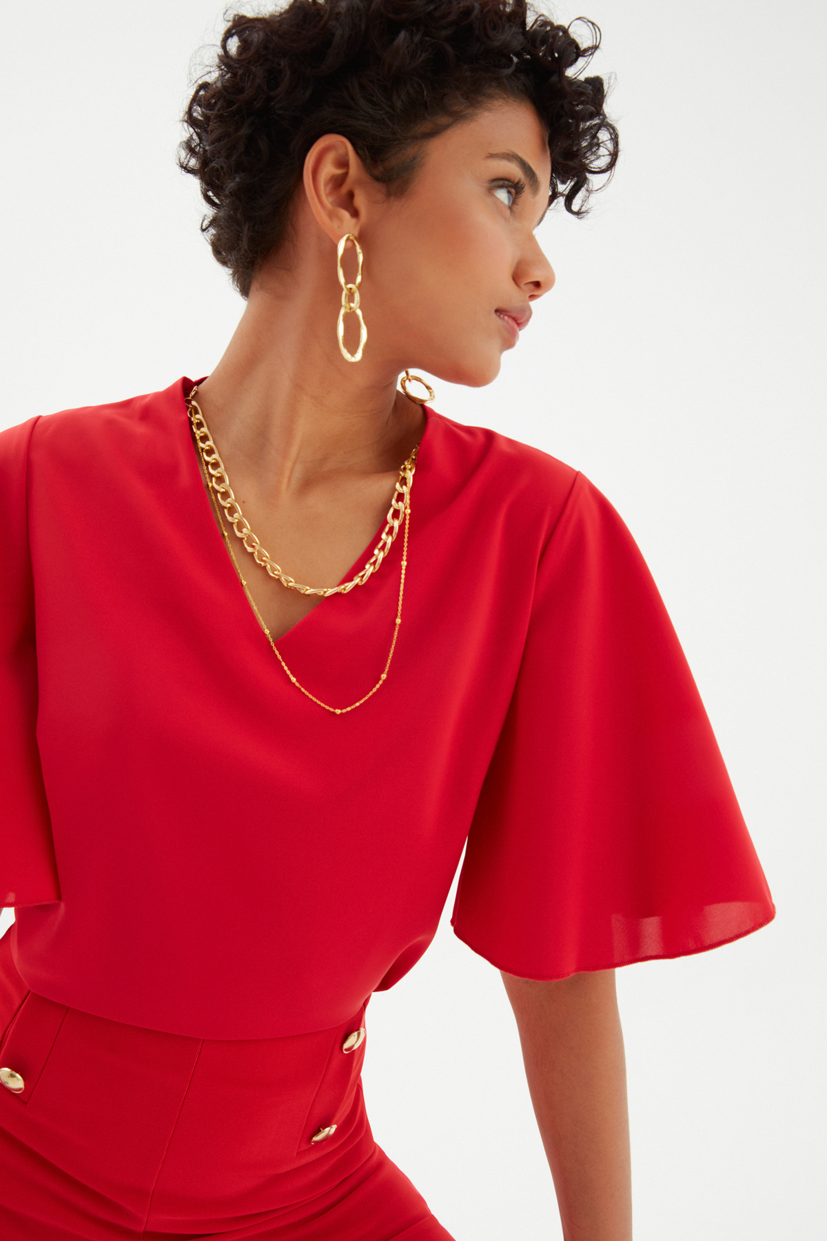 Kolyeli Salaş Bluz - KIRMIZI