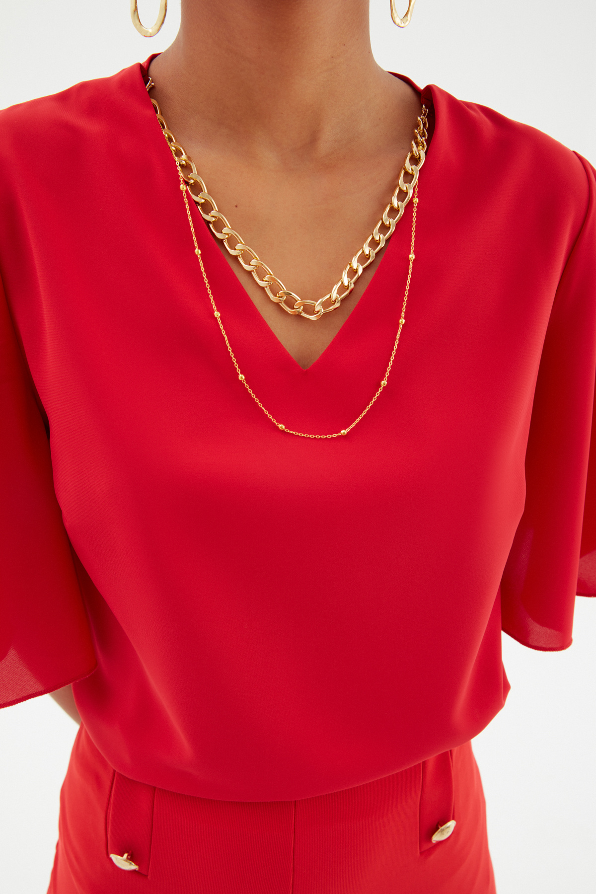 Kolyeli Salaş Bluz - KIRMIZI