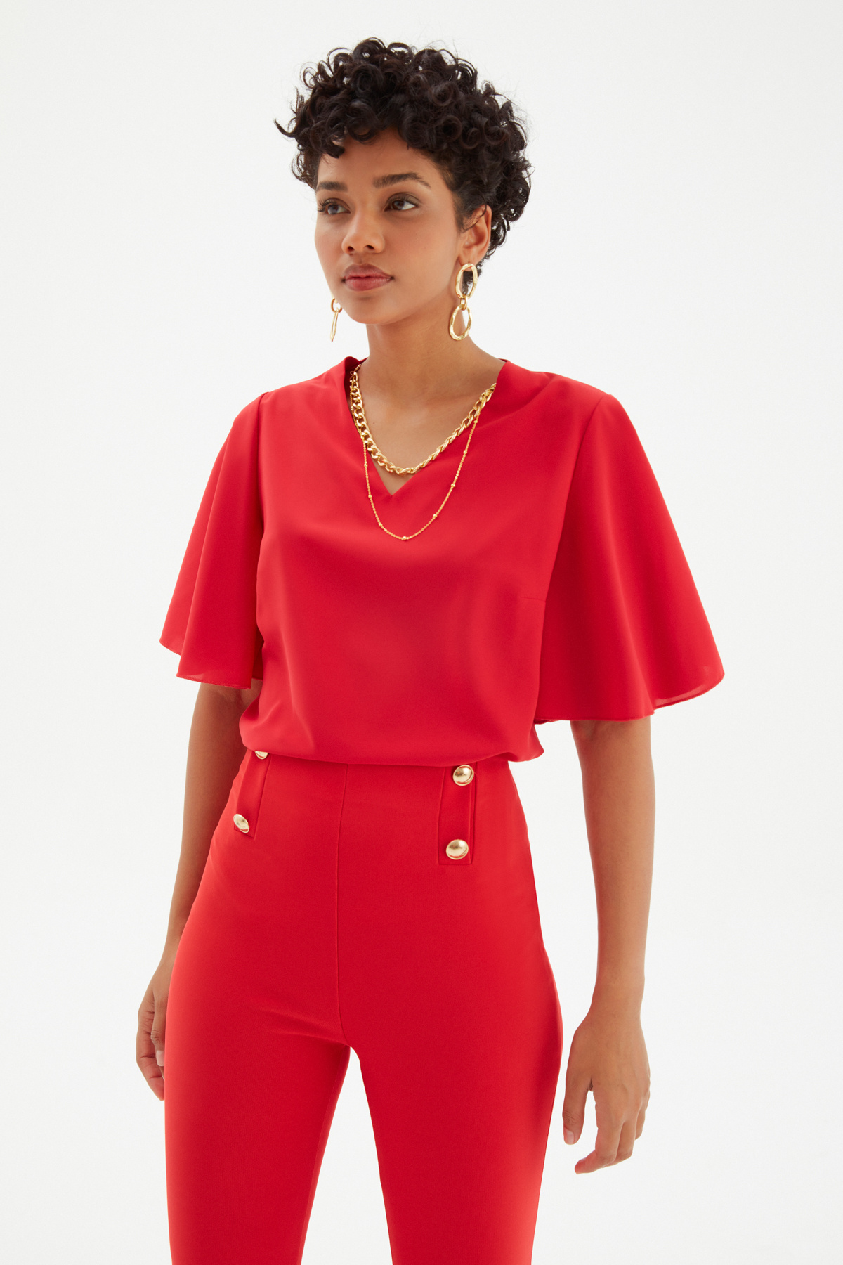 Kolyeli Salaş Bluz - KIRMIZI