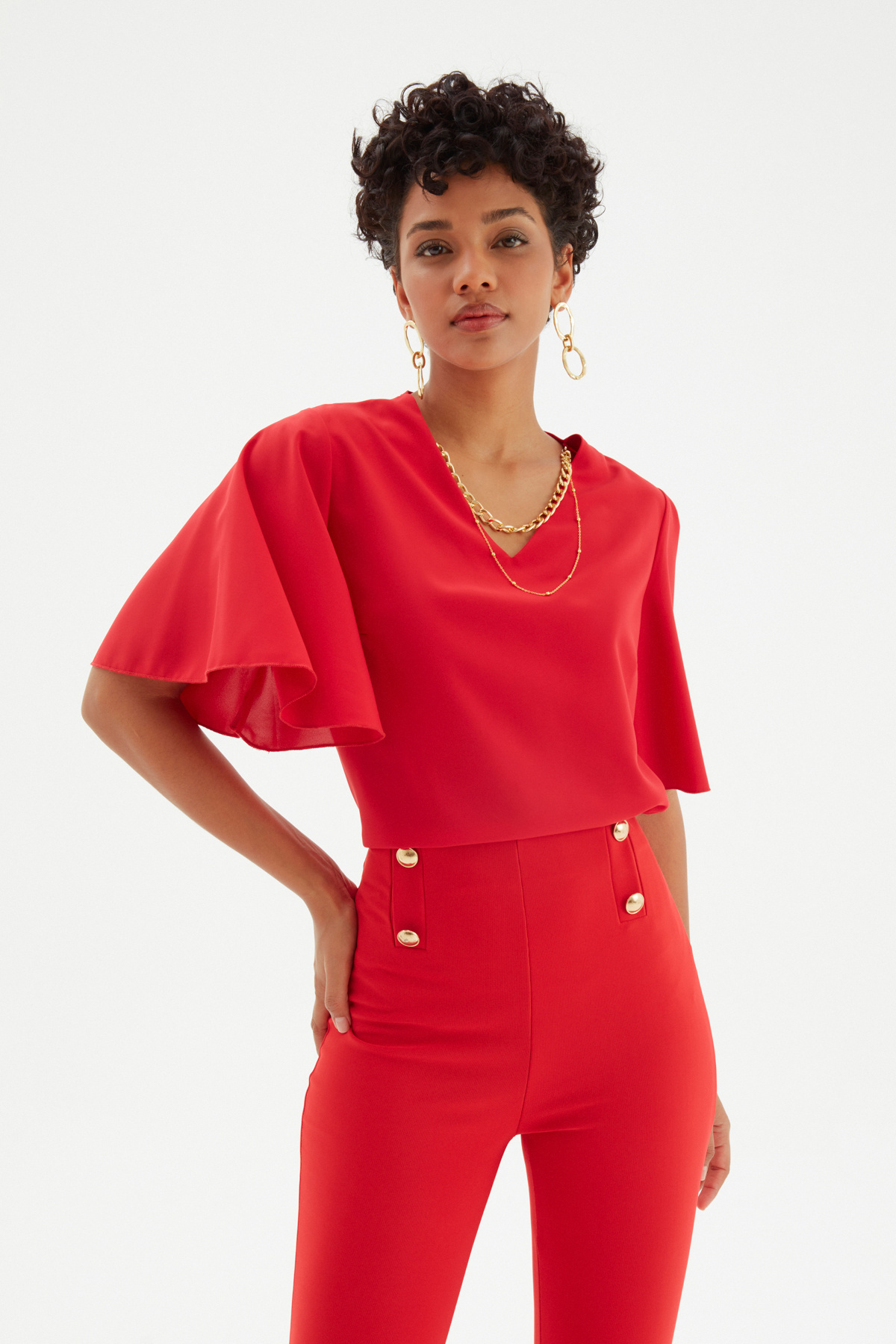 Kolyeli Salaş Bluz - KIRMIZI