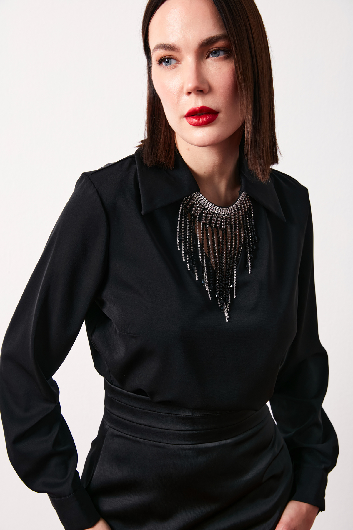 Kolyeli Salaş Bluz - SİYAH