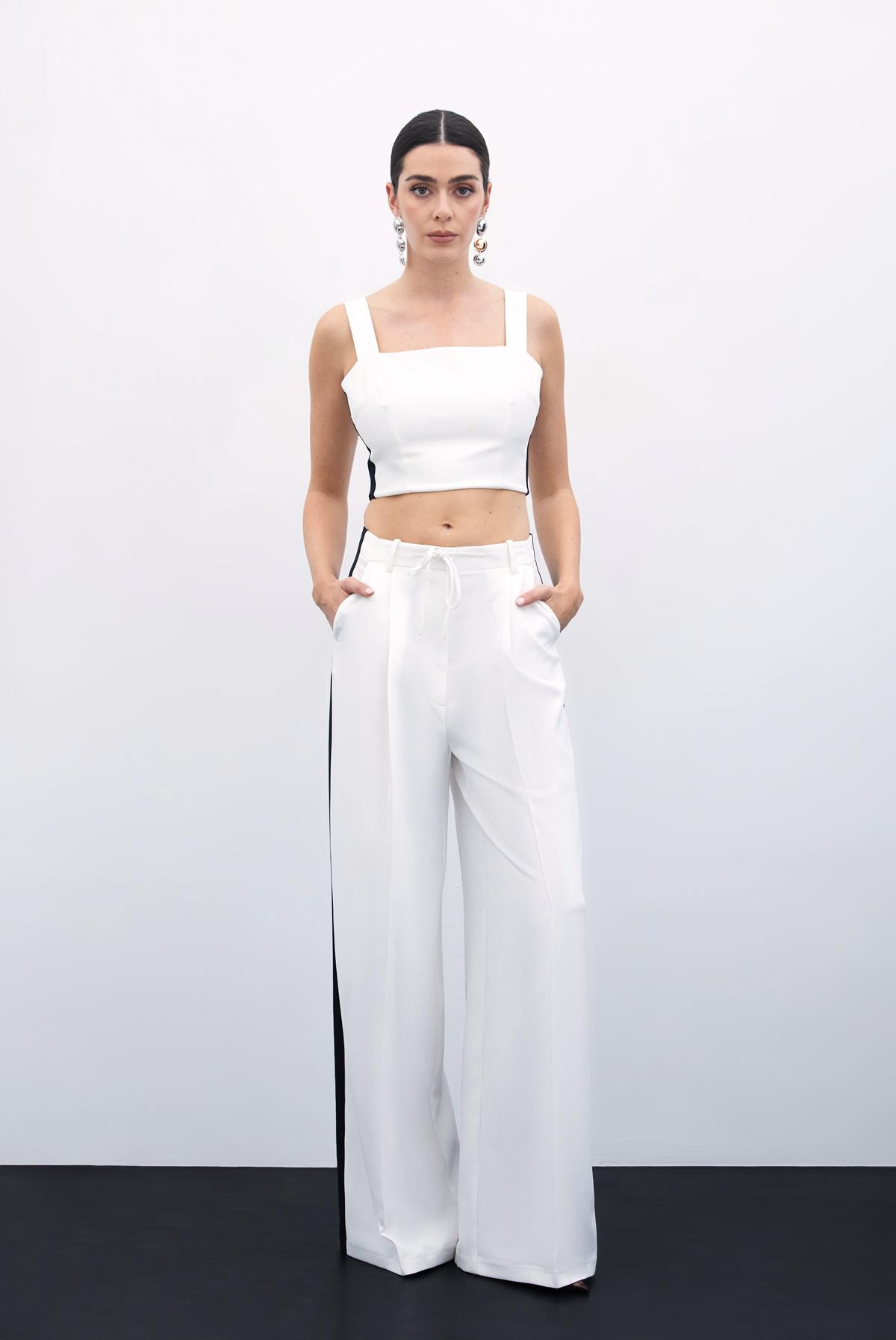 Kontrast Bol Pantolon - Ekru