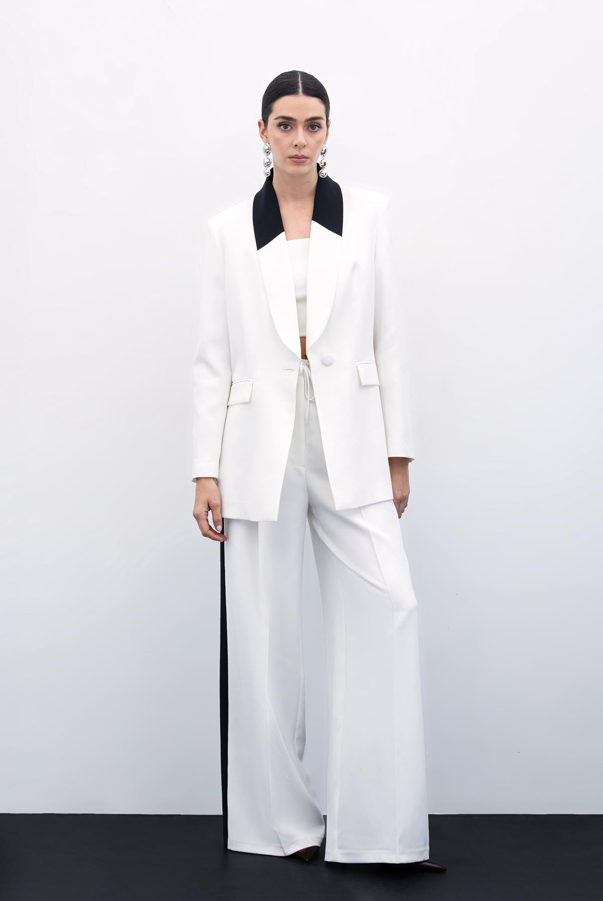 Kontrast Bol Pantolon - Ekru