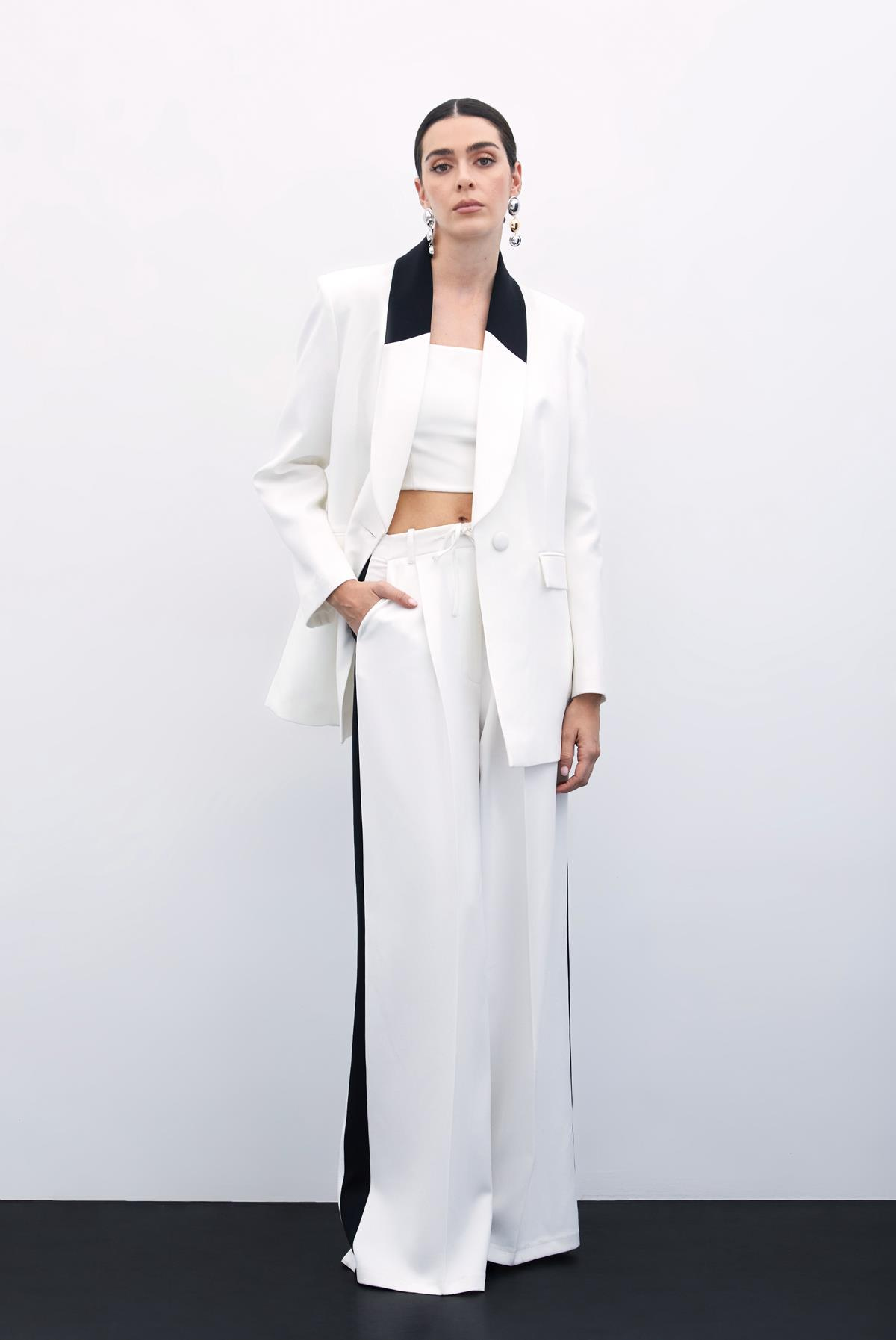 Kontrast Bol Pantolon - Ekru