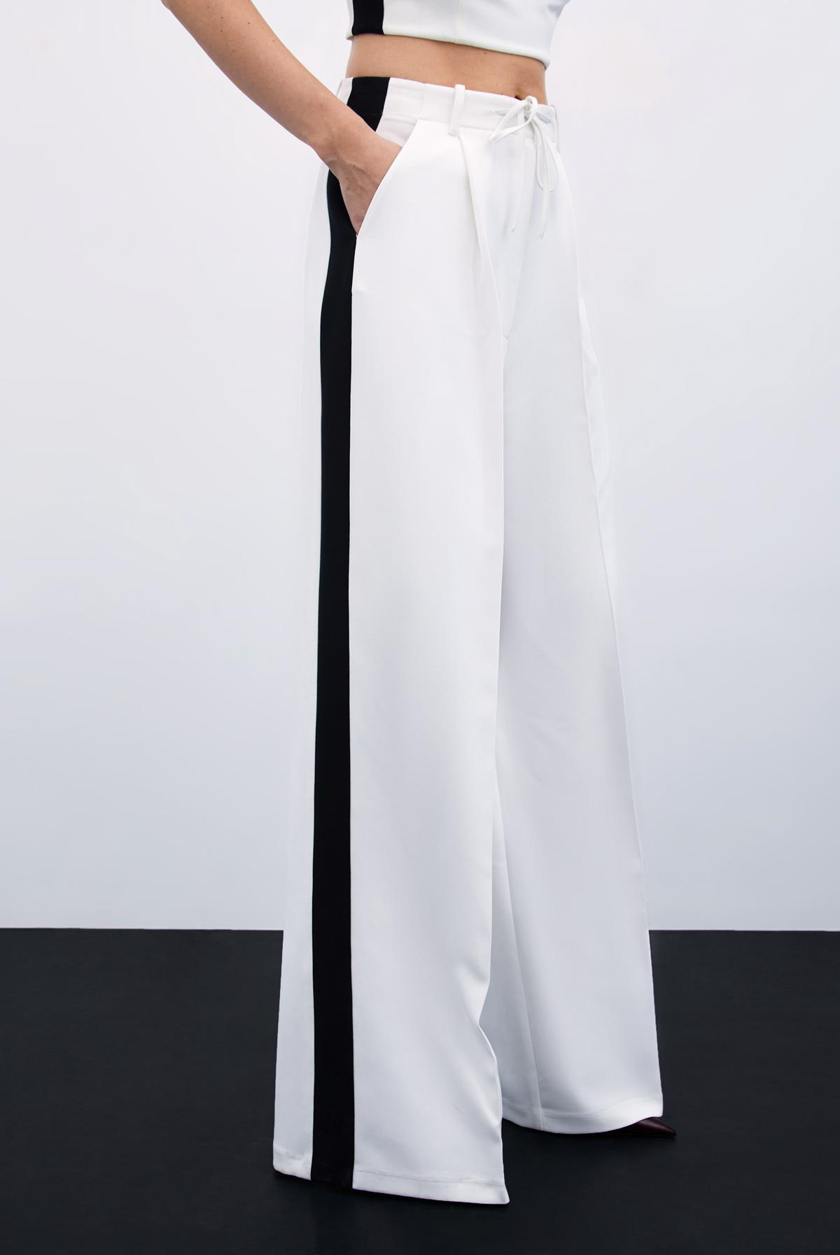 Kontrast Bol Pantolon - Ekru