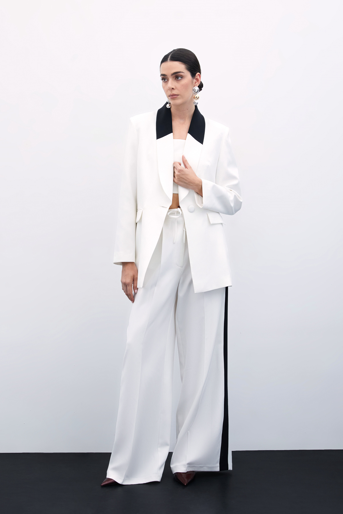 Kontrast Bol Pantolon - Ekru