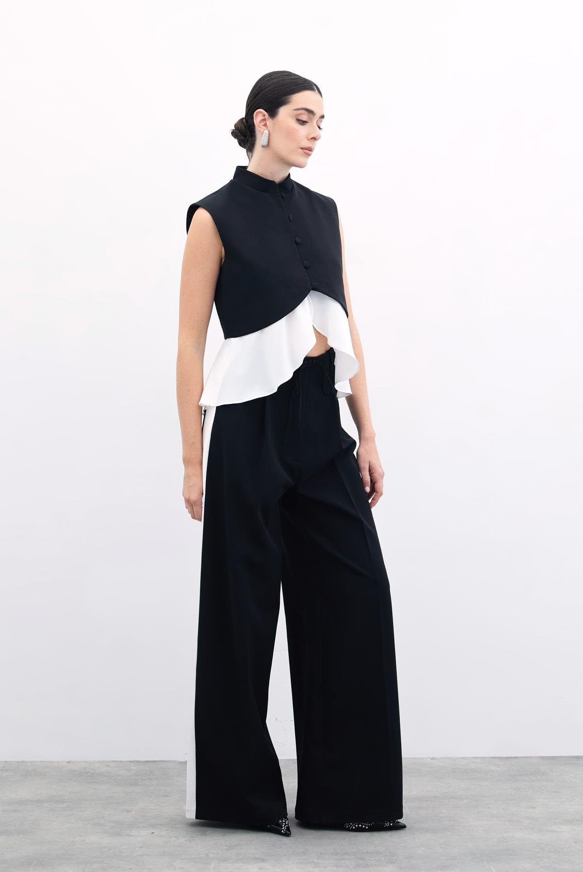 Kontrast Bol Pantolon - Siyah