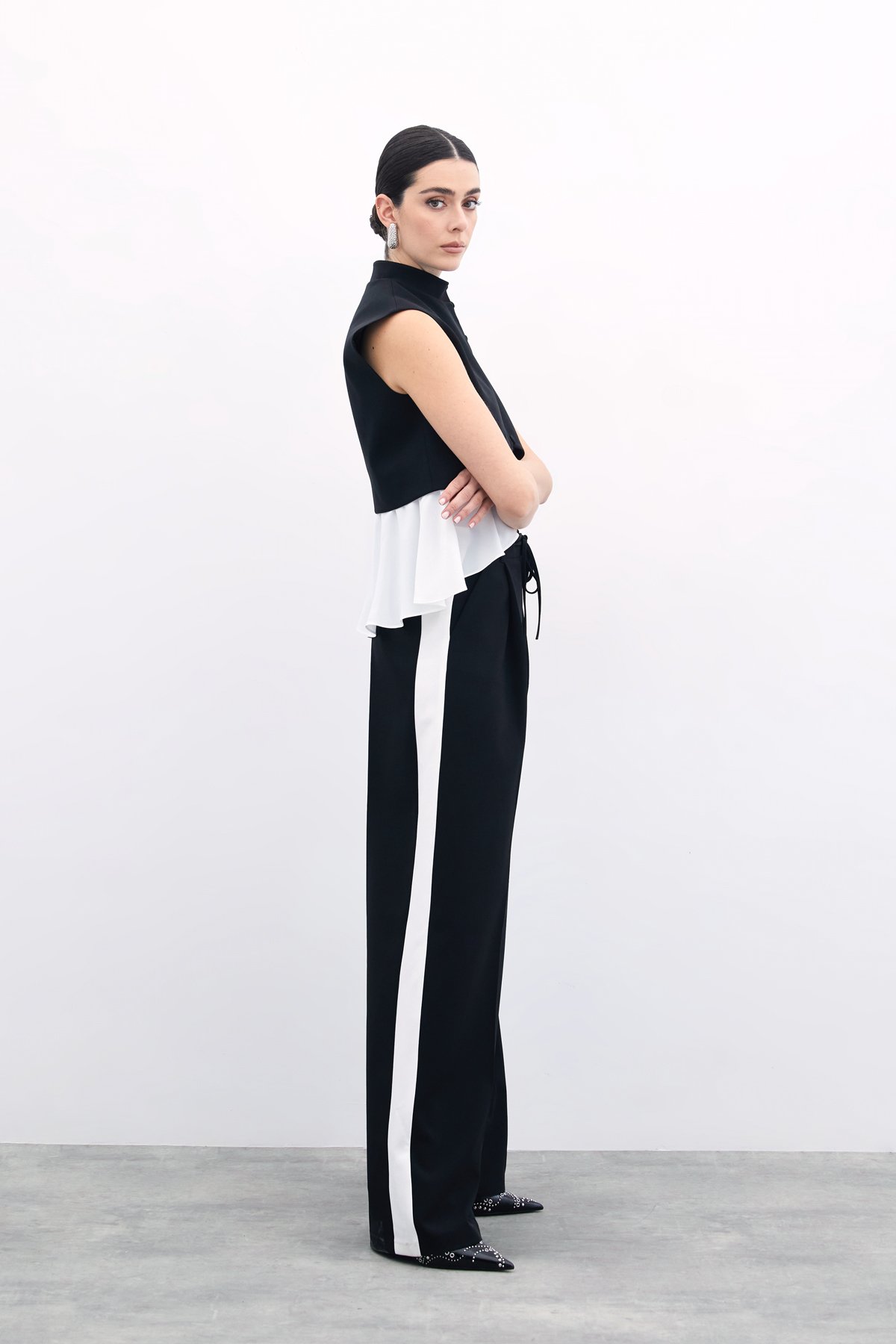 Kontrast Bol Pantolon - Siyah