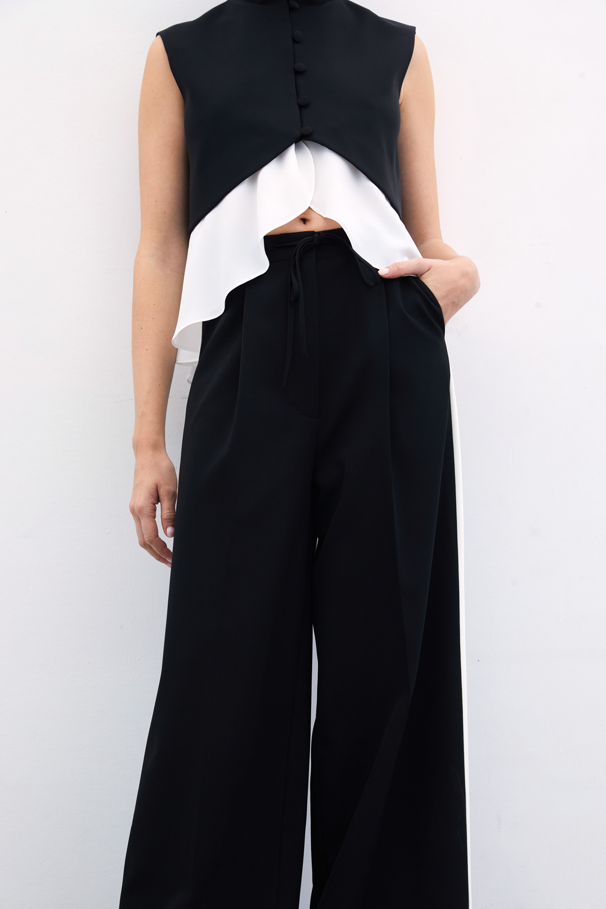 Kontrast Bol Pantolon - Siyah