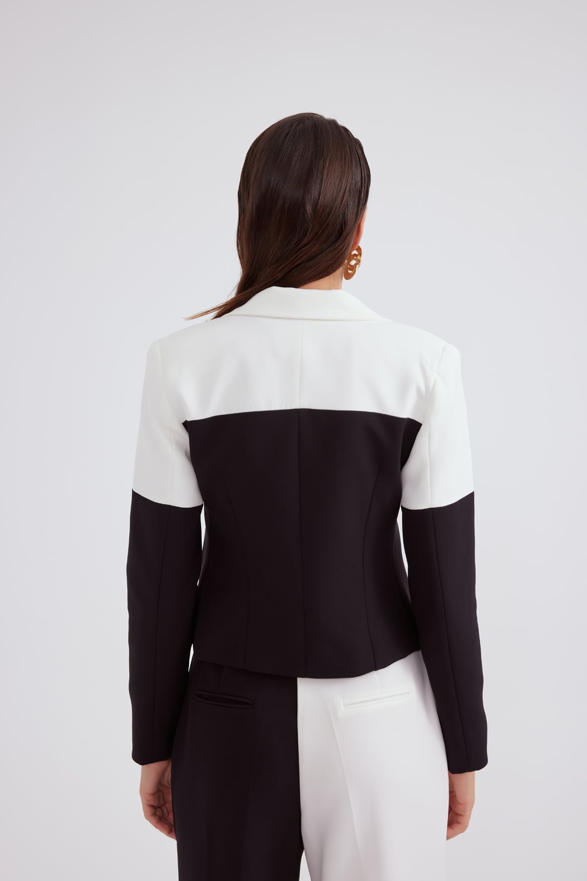 Kontrast crop blazer ceket - SİYAH-EKRU