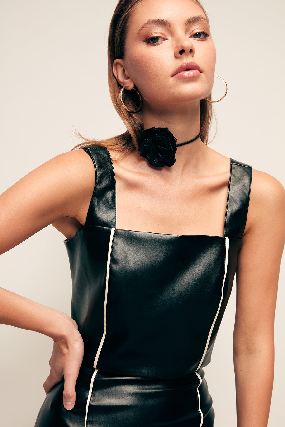 Kontrast Deri Crop Bluz - SİYAH