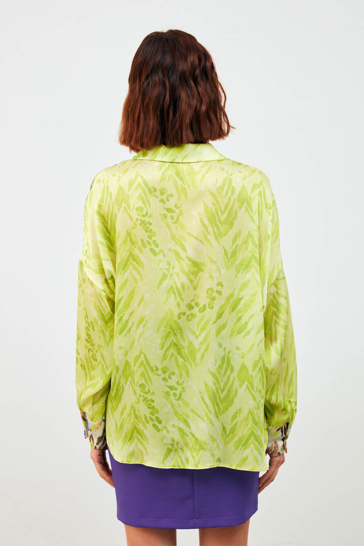 Kontrast Desenli Salaş Gömlek - SARI