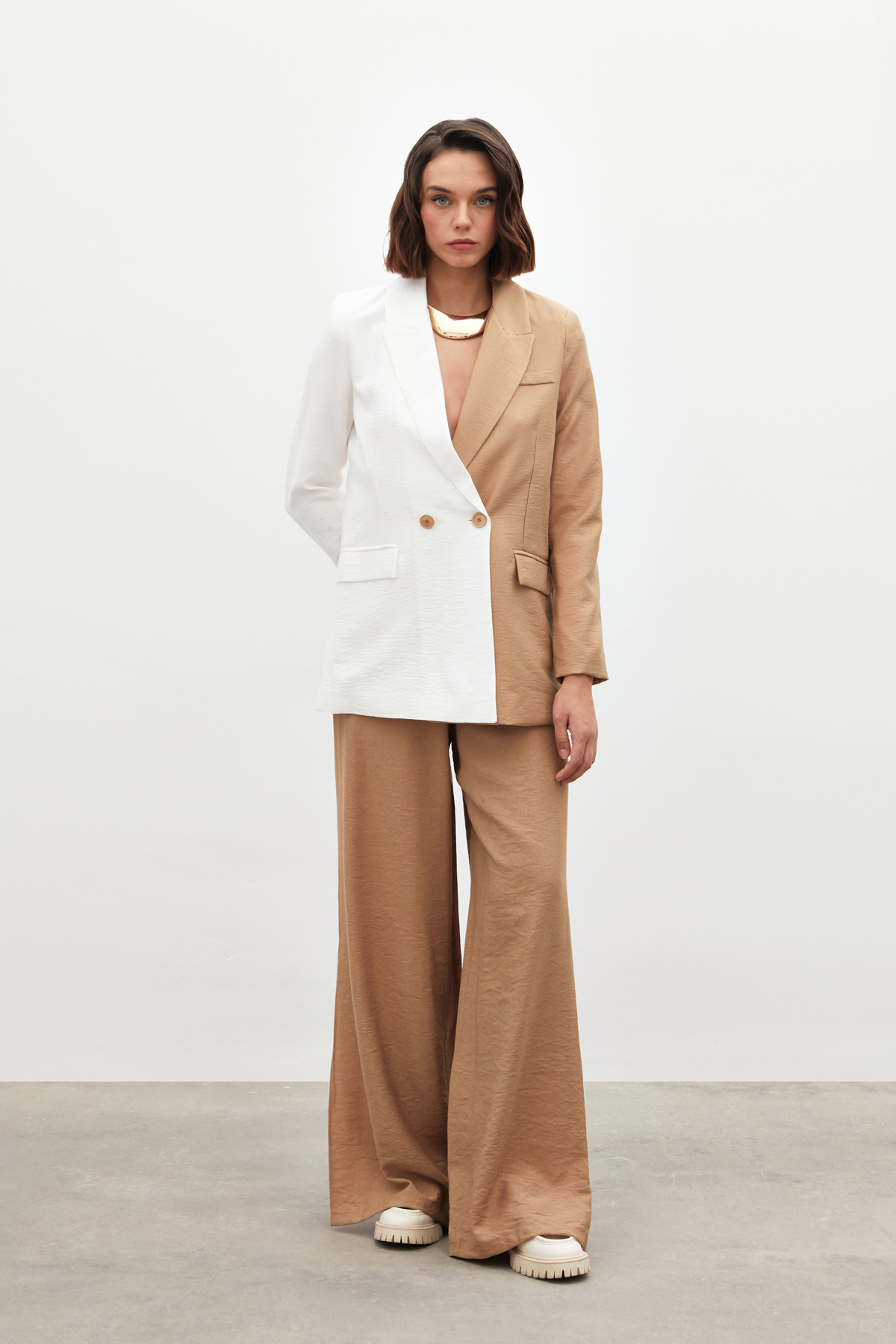 Kontrast Keten Ceket - EKRU-BEJ