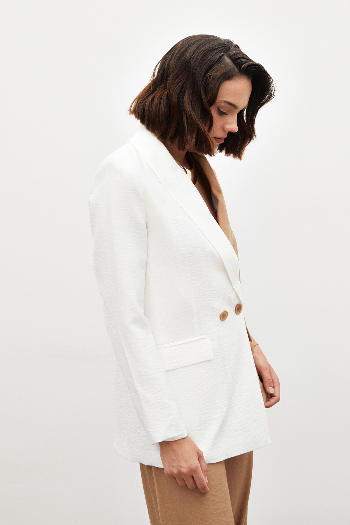 Kontrast Keten Ceket - EKRU-BEJ