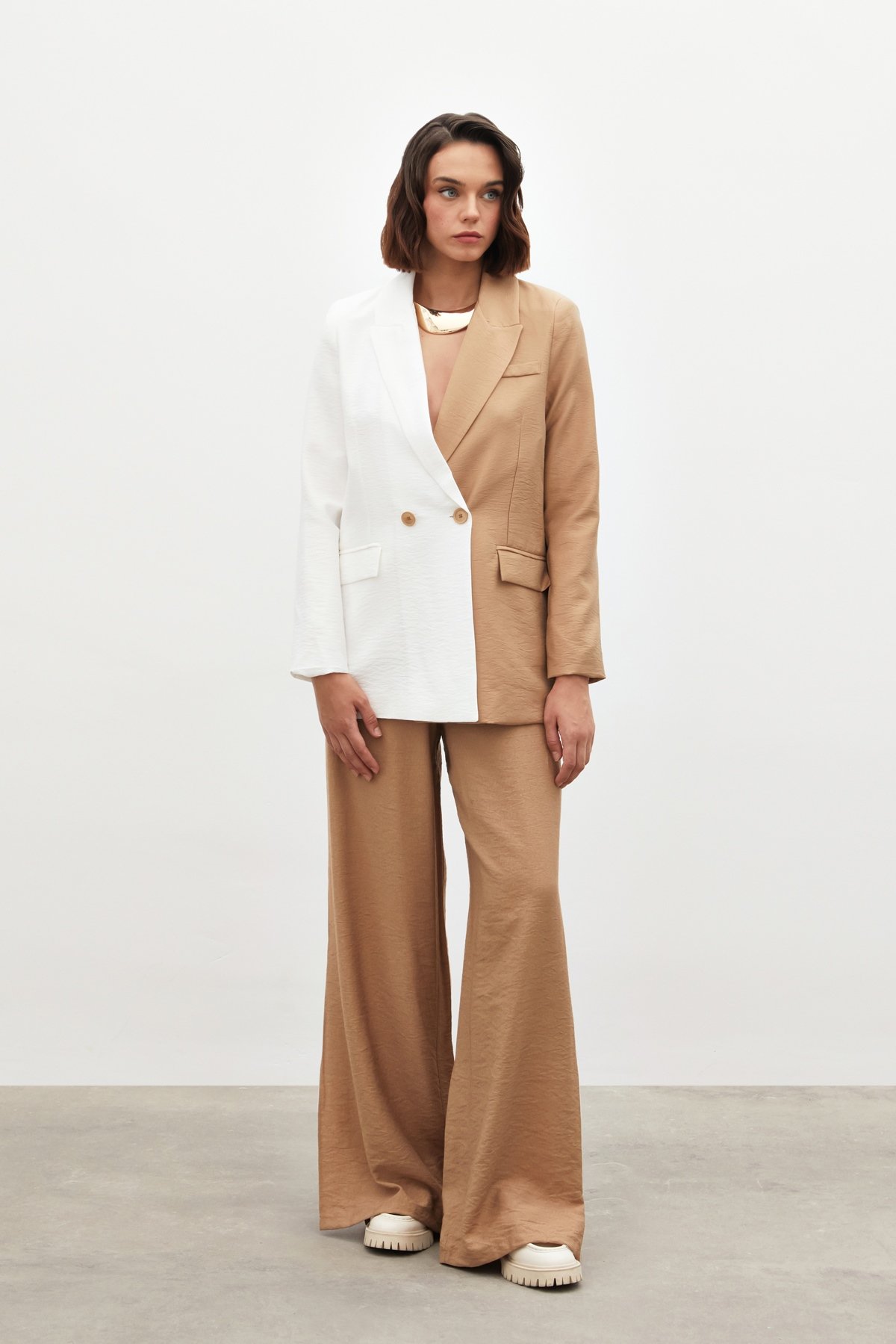 Kontrast Keten Ceket - EKRU-BEJ