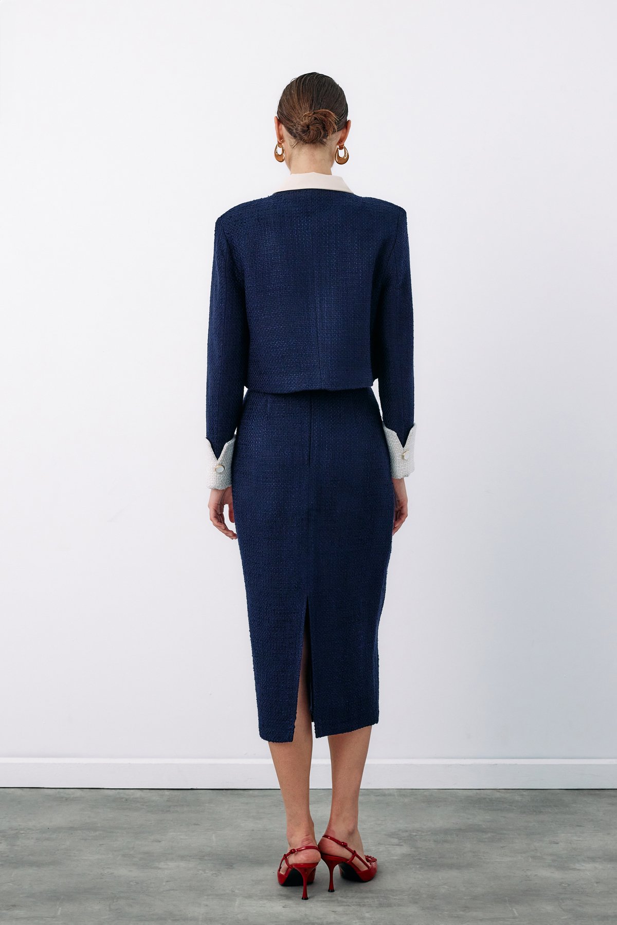 Kontrast Kısa Tüvit Ceket - LACİVERT