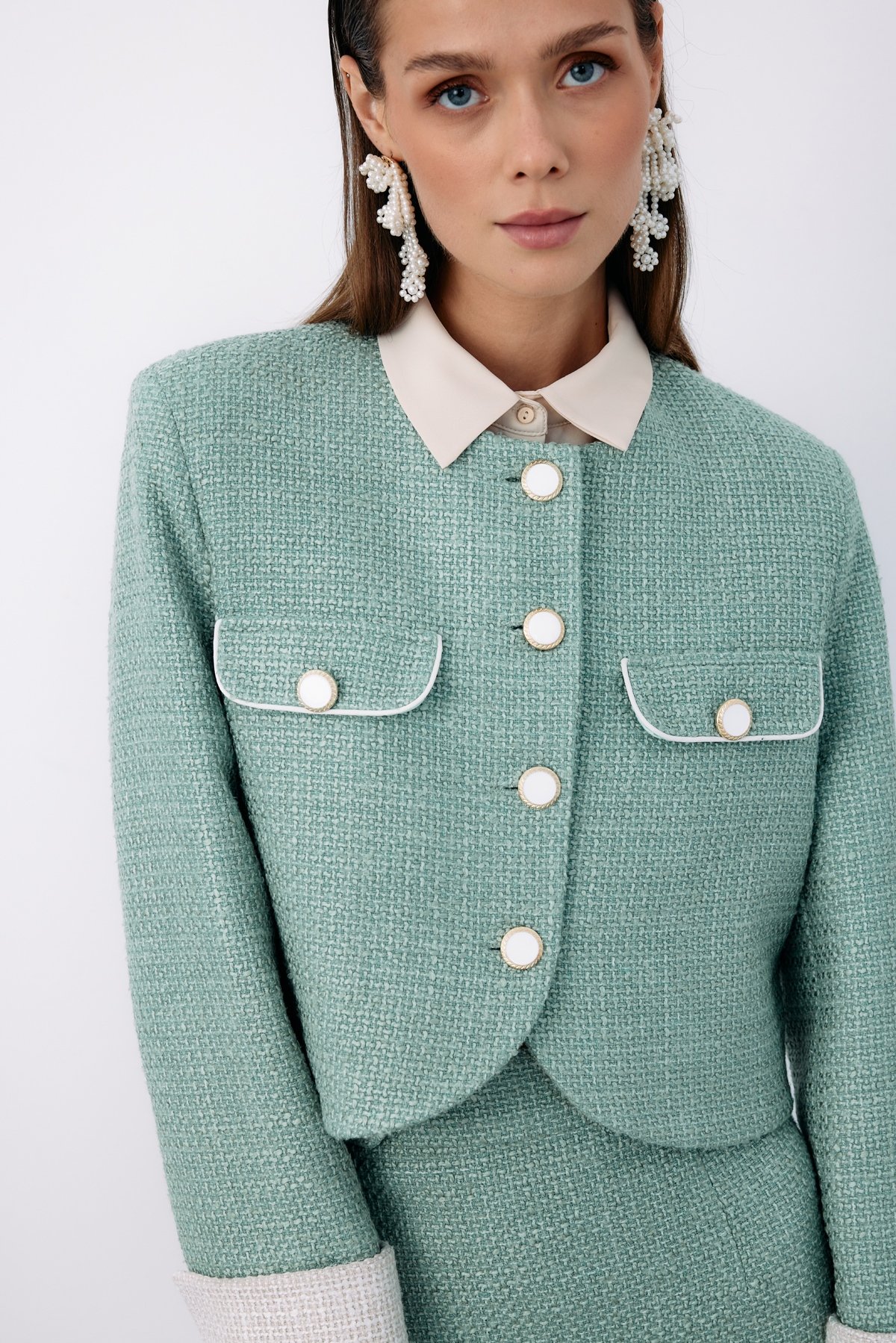 Kontrast Kısa Tüvit Ceket - MİNT