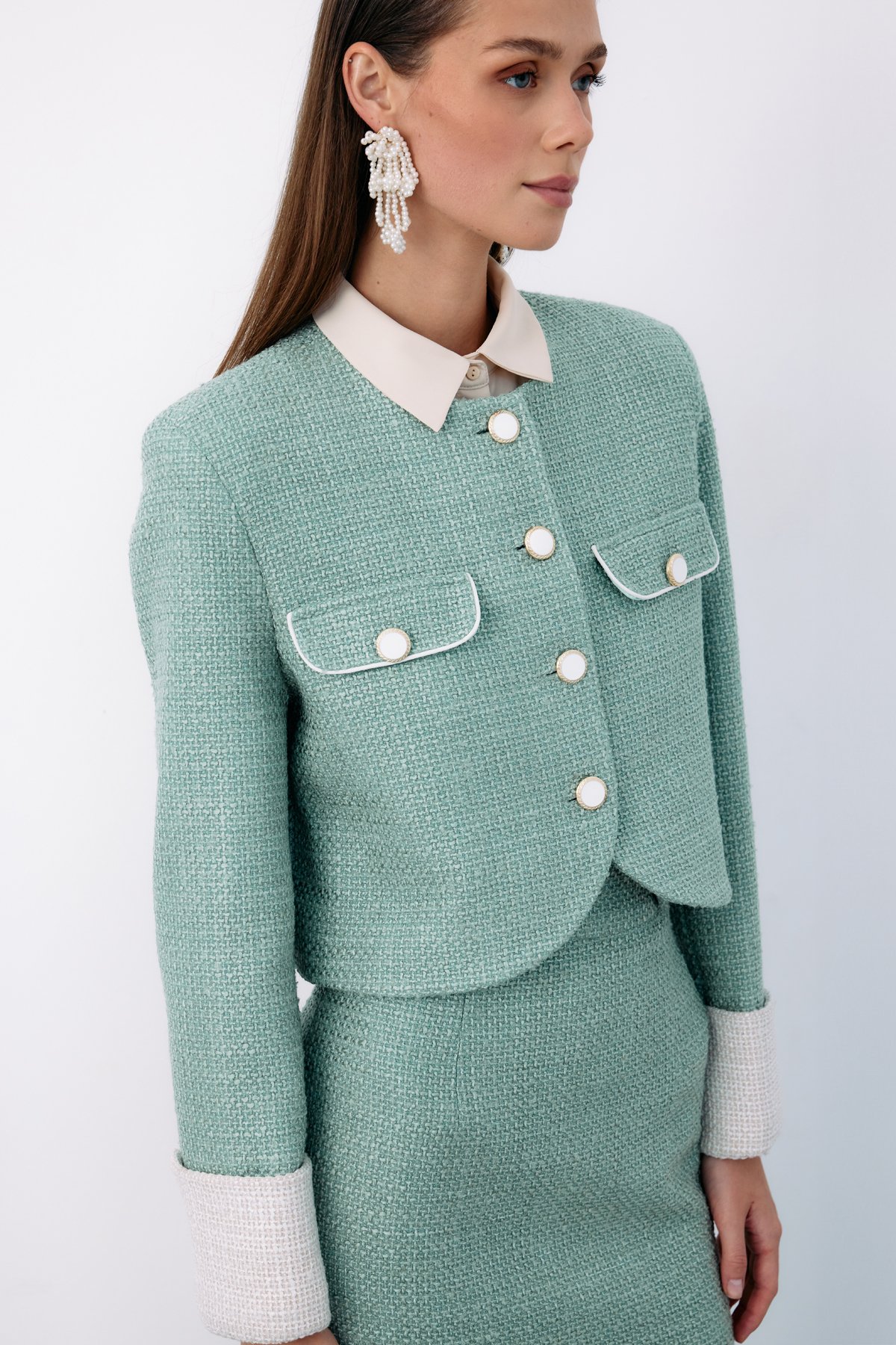 Kontrast Kısa Tüvit Ceket - MİNT
