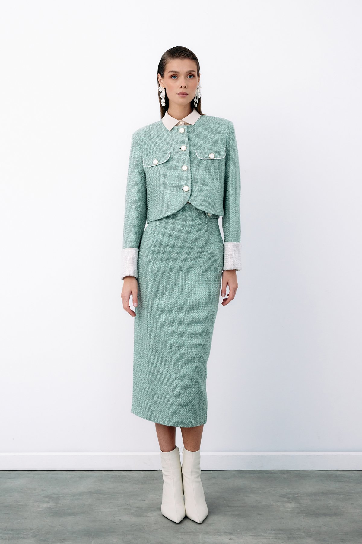 Kontrast Kısa Tüvit Ceket - MİNT