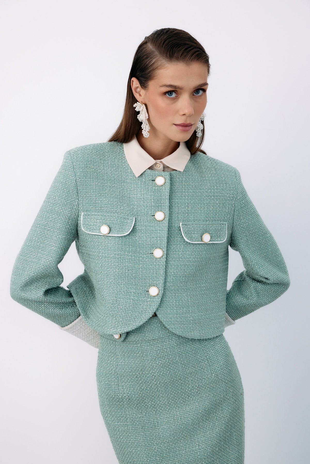 Kontrast Kısa Tüvit Ceket - MİNT