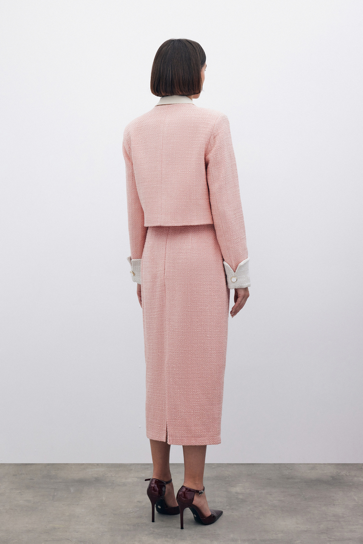 Kontrast Kısa Tüvit Ceket - PUDRA