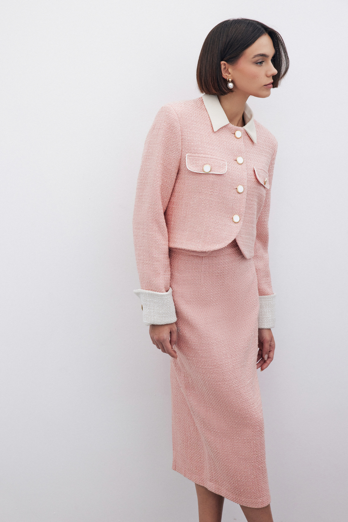 Kontrast Kısa Tüvit Ceket - PUDRA