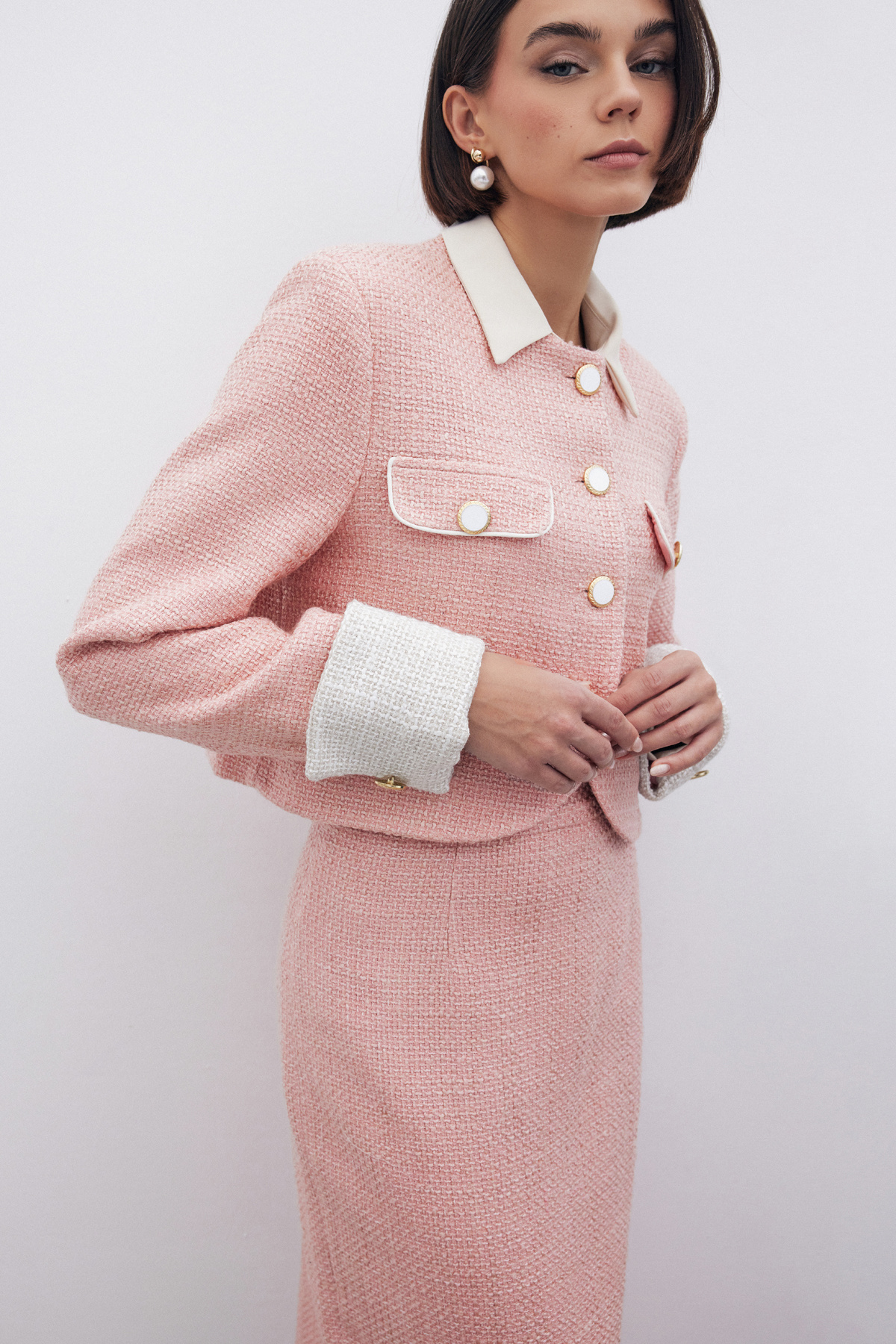 Kontrast Kısa Tüvit Ceket - PUDRA