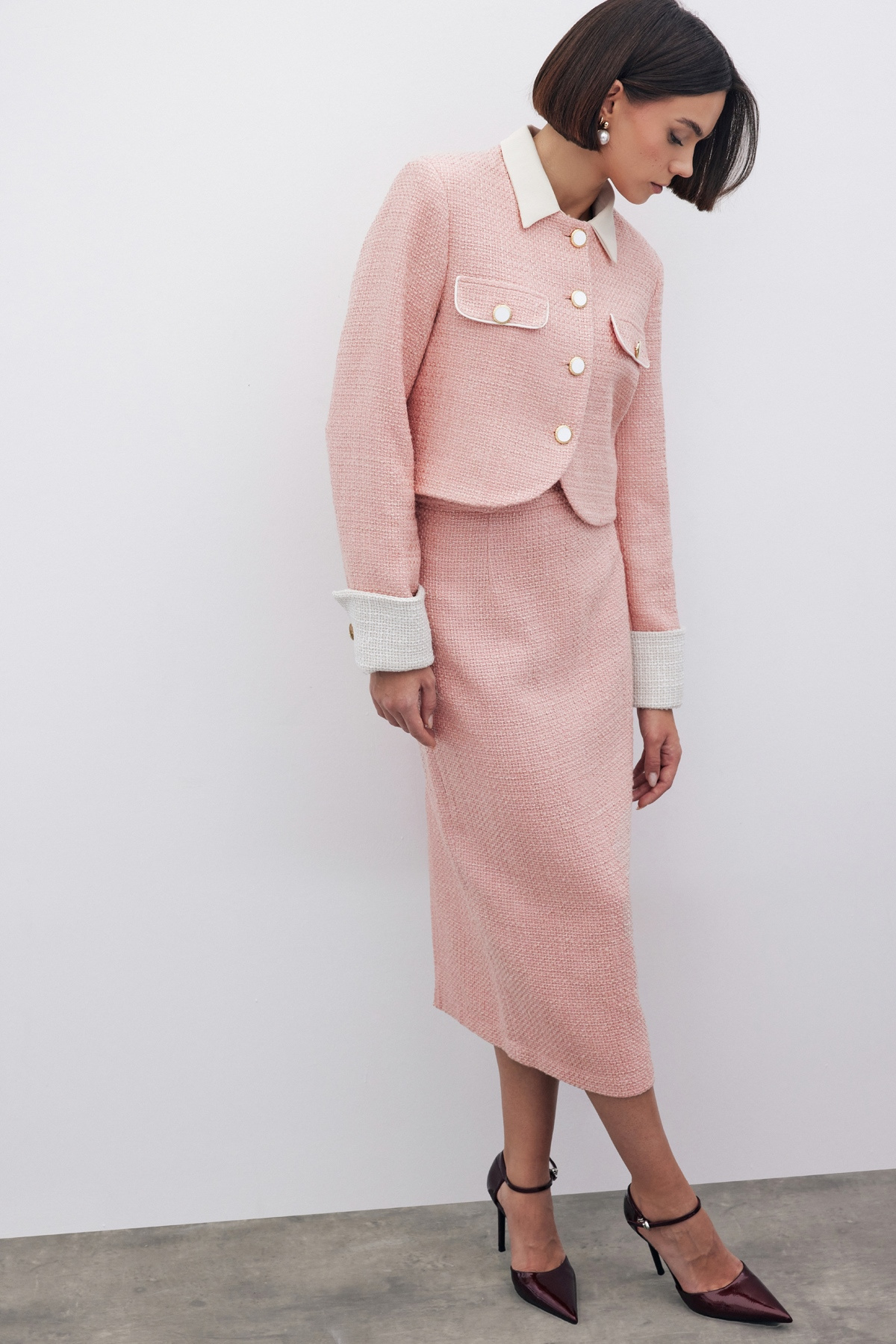 Kontrast Kısa Tüvit Ceket - PUDRA