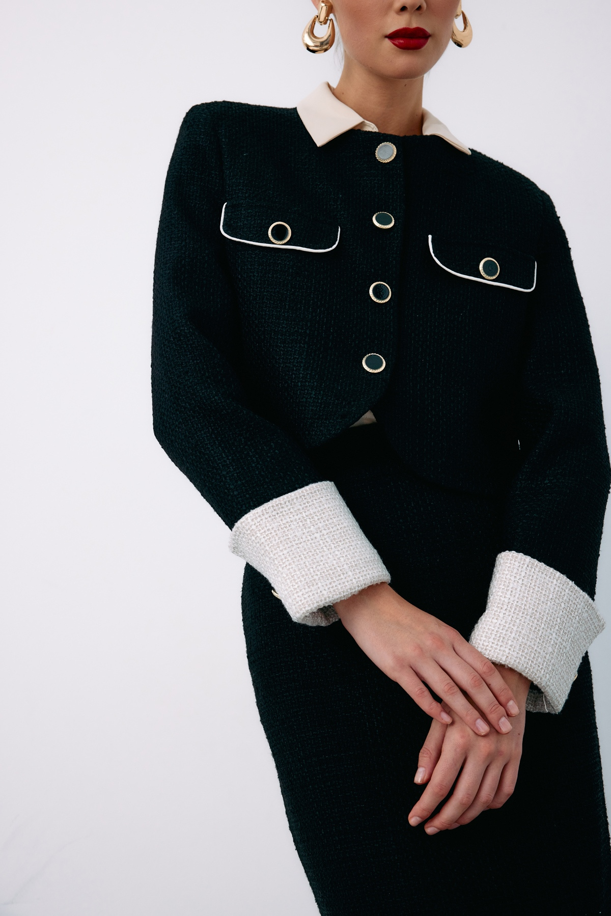 Kontrast Kısa Tüvit Ceket - SİYAH