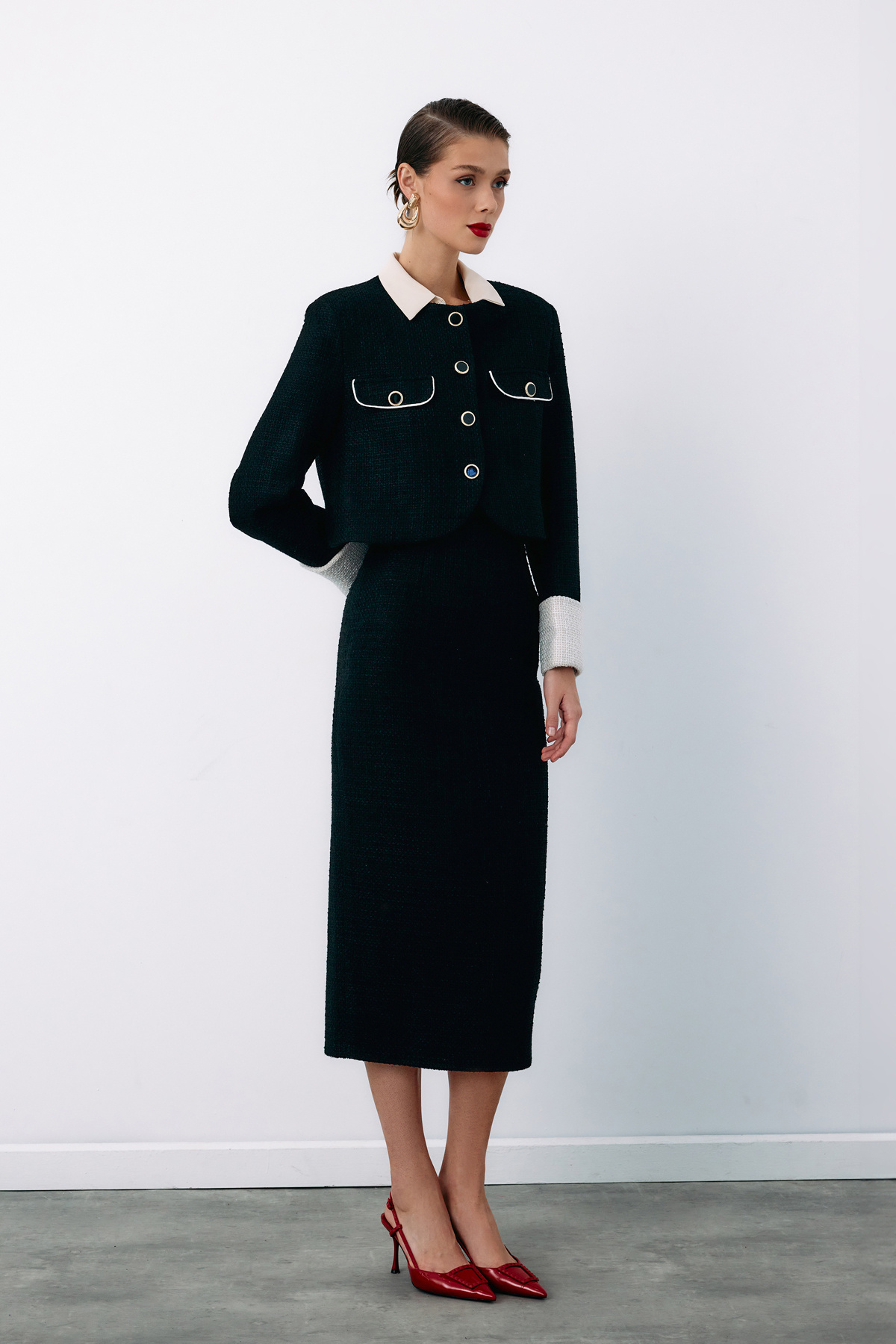 Kontrast Kısa Tüvit Ceket - SİYAH