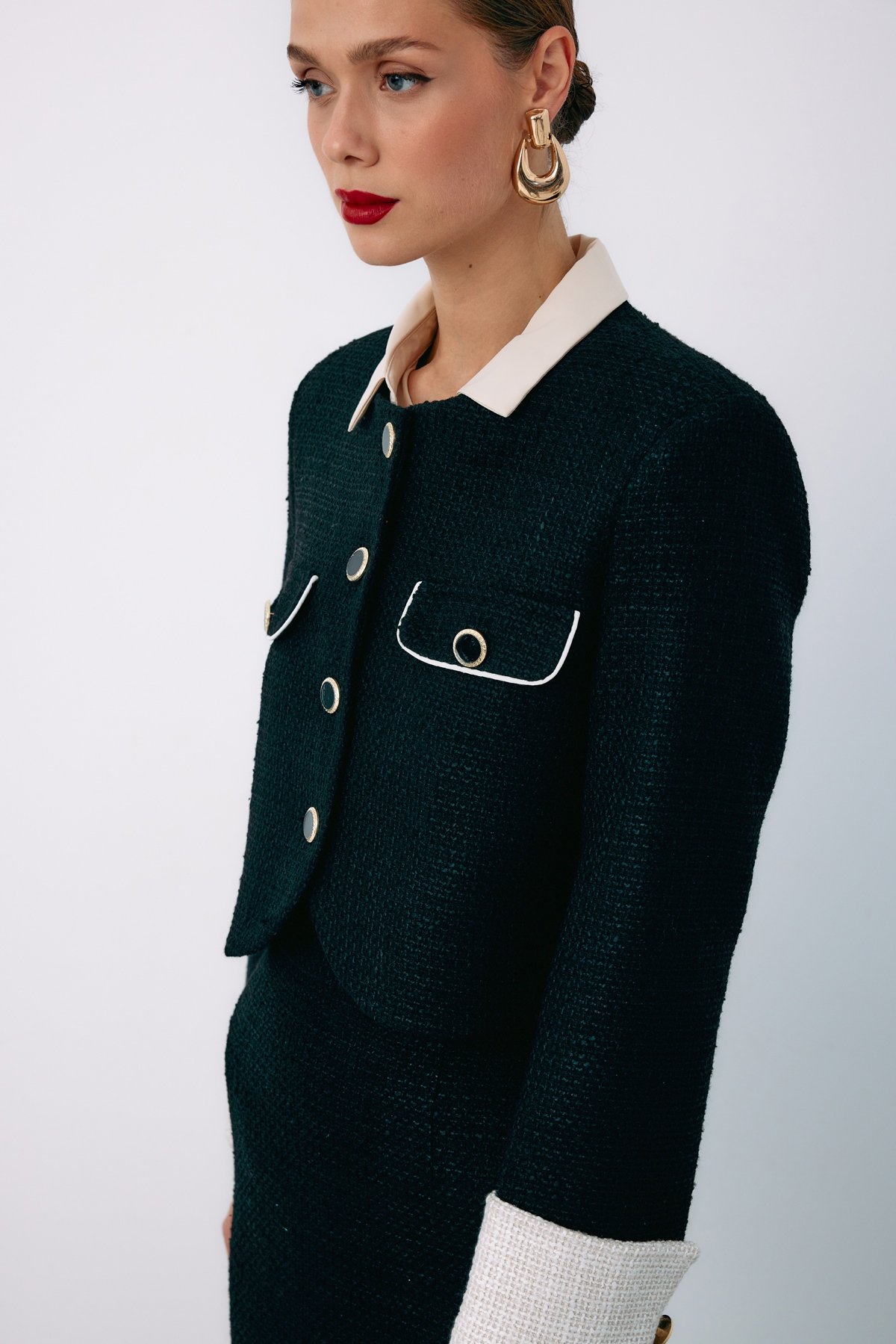 Kontrast Kısa Tüvit Ceket - SİYAH