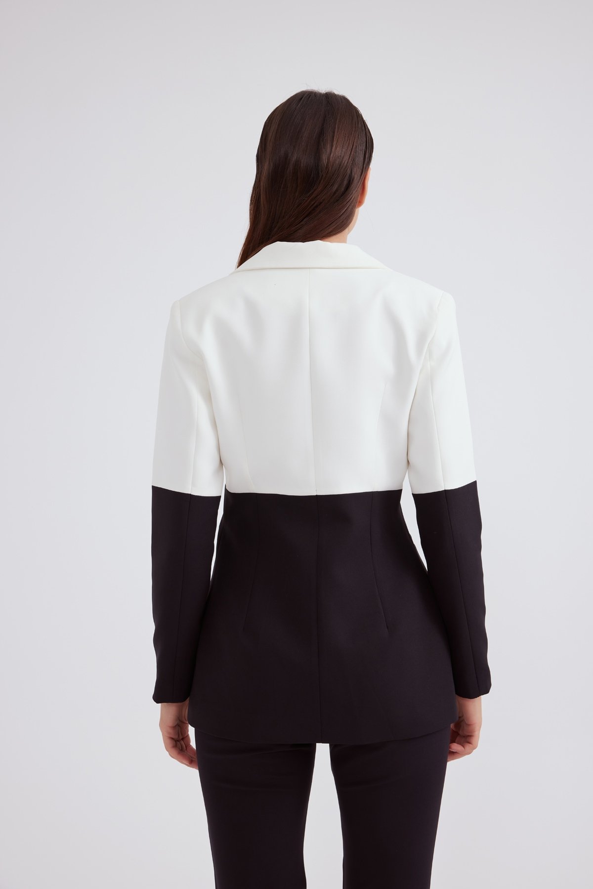 kontrast krep ceket - SİYAH-EKRU