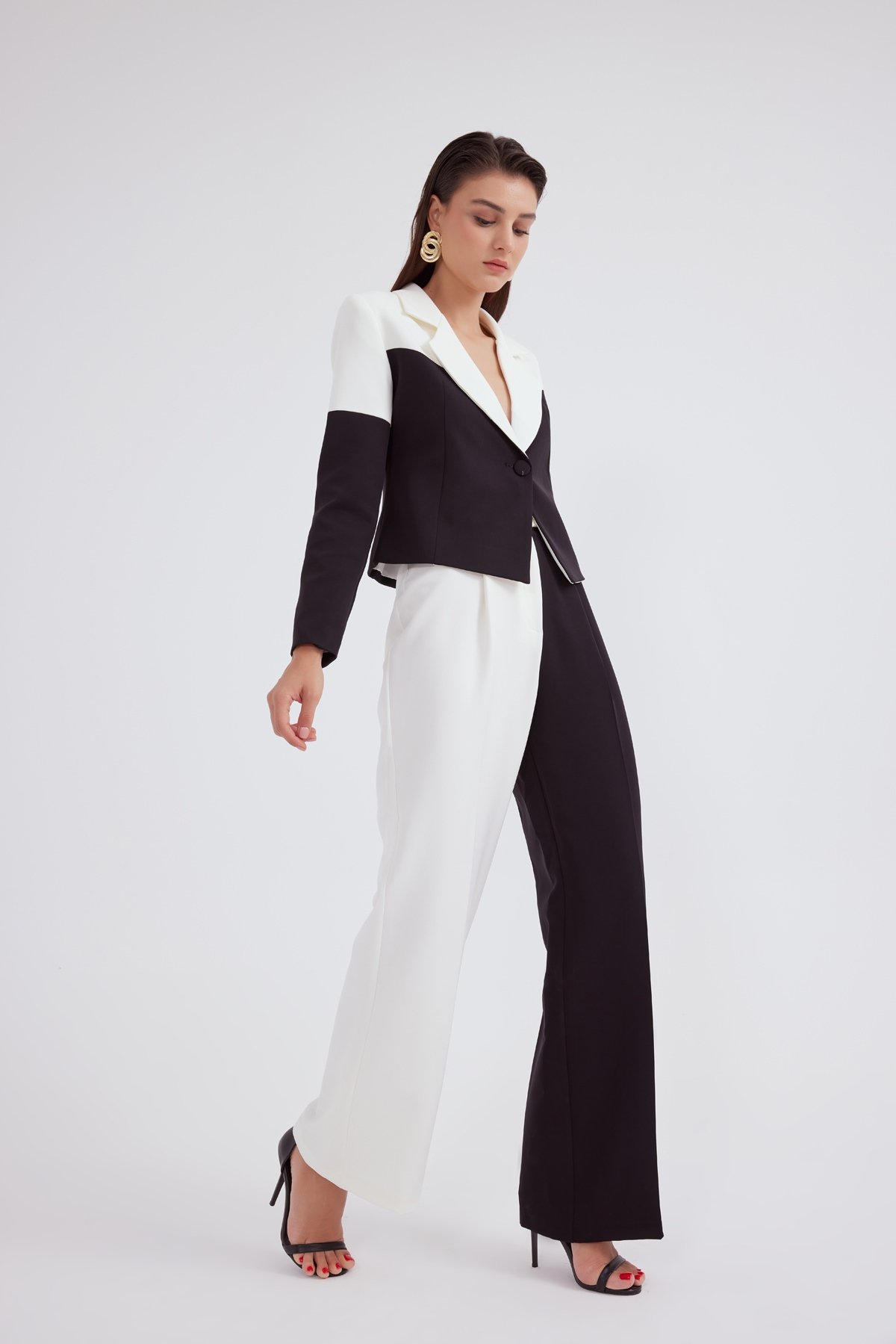 Kontrast palazzo pantolon - SİYAH-EKRU