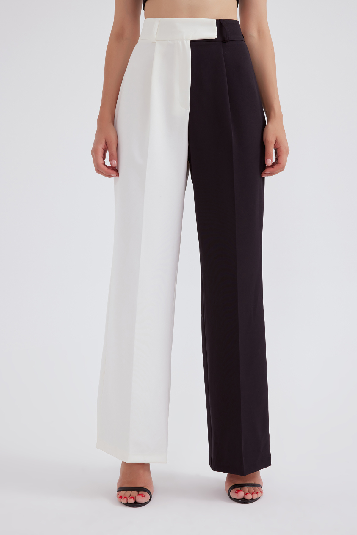 Kontrast palazzo pantolon - SİYAH-EKRU