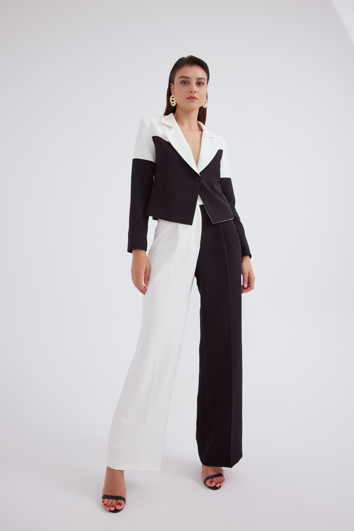 Kontrast palazzo pantolon - SİYAH-EKRU