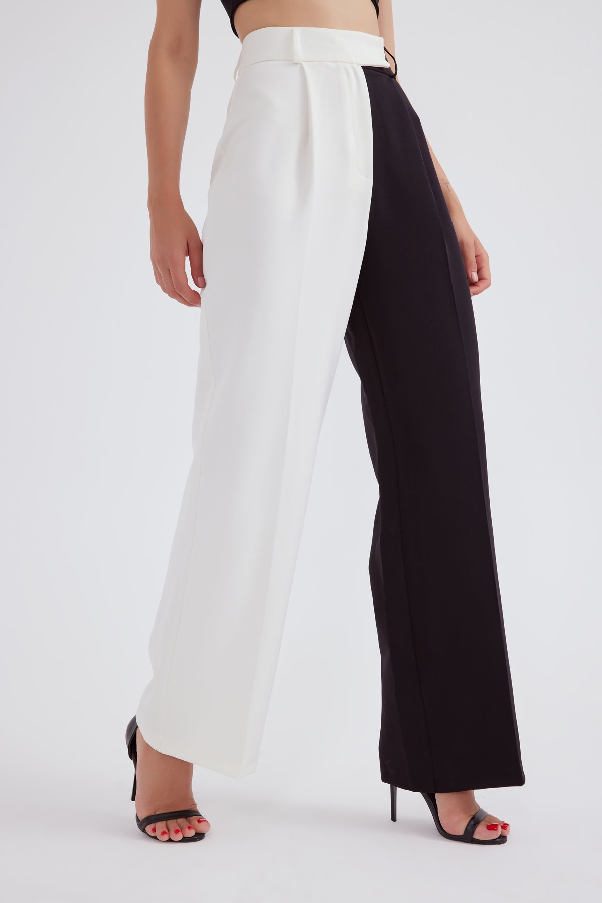 Kontrast palazzo pantolon - SİYAH-EKRU