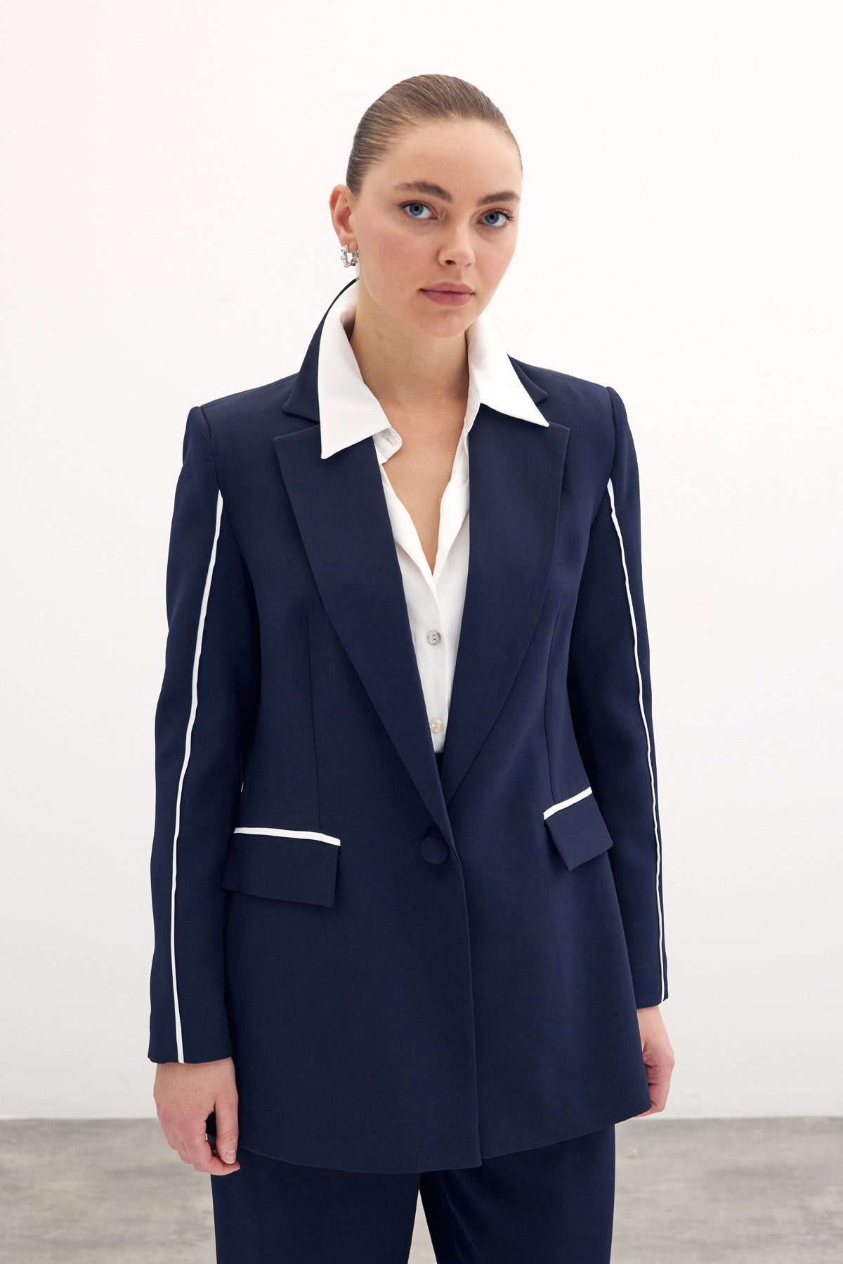 Kontrast Salaş Ceket - Lacivert